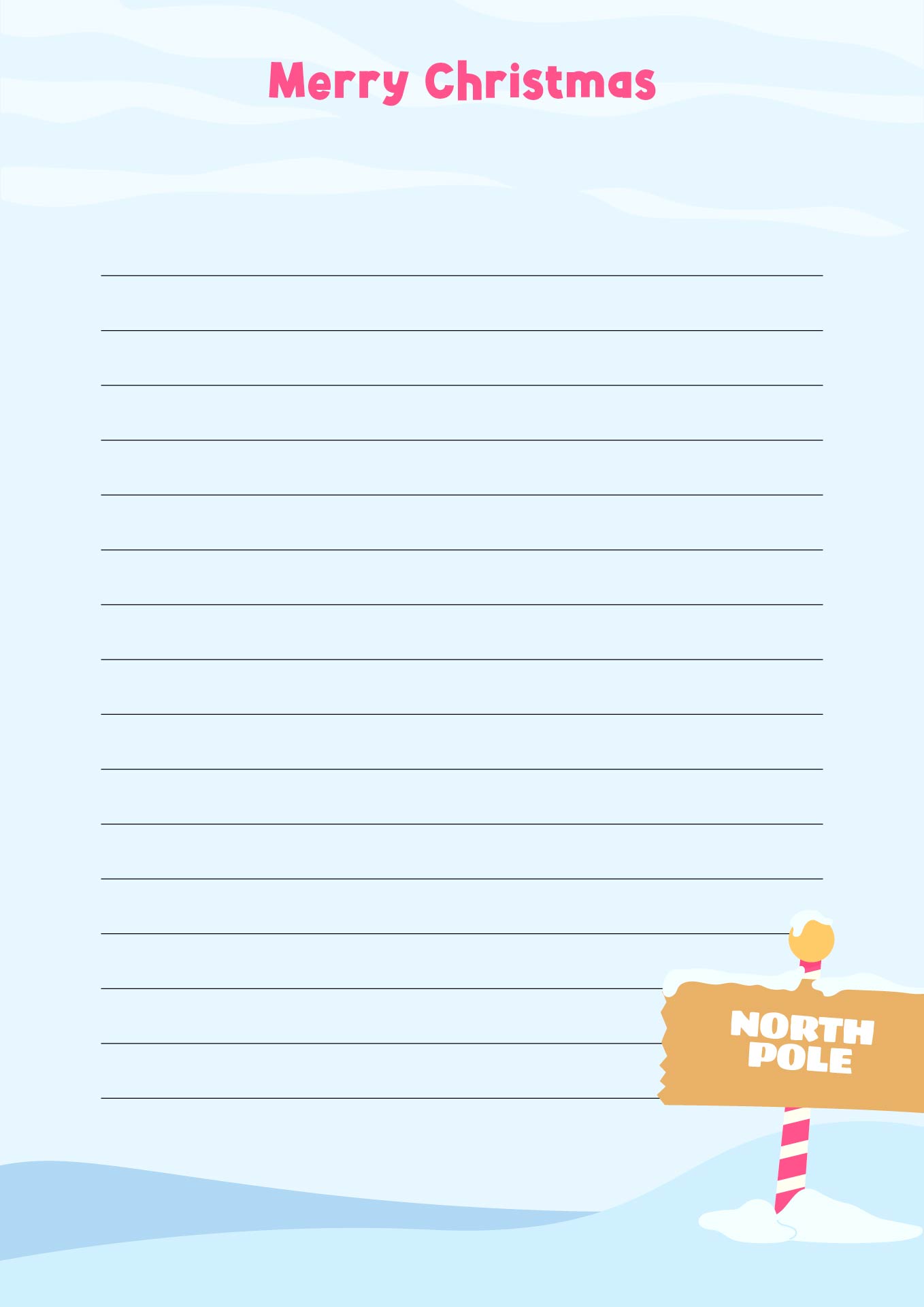 North Pole Theme Lined Writing Paper