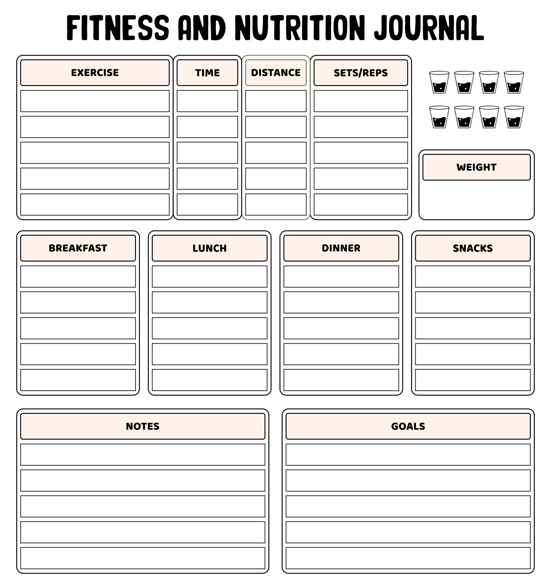 Nutrition and Activity Log Printable