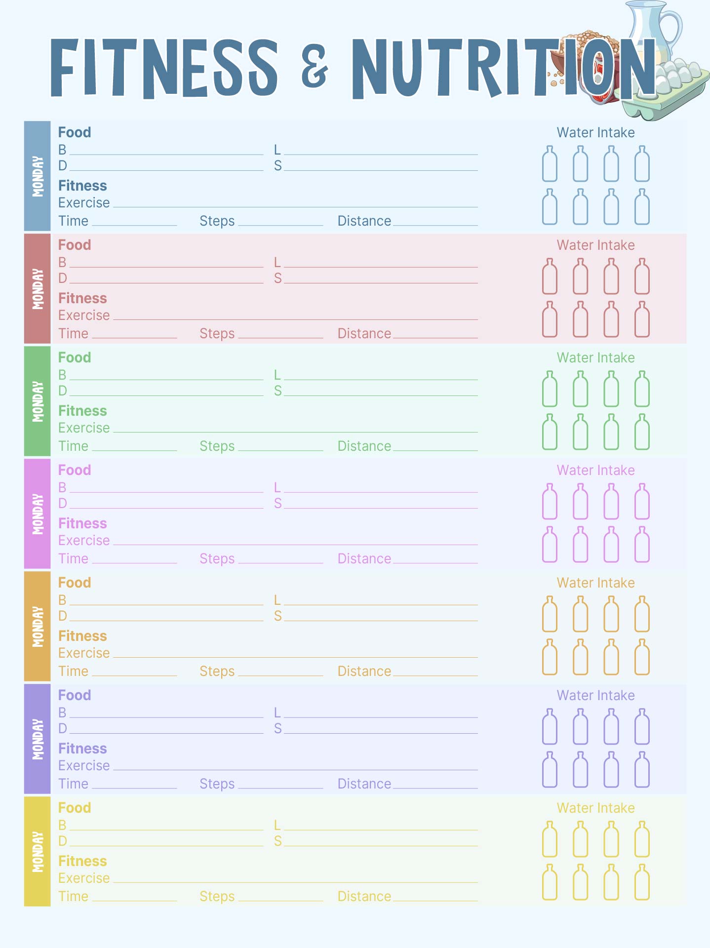 Nutrition and Exercise Planner Printable