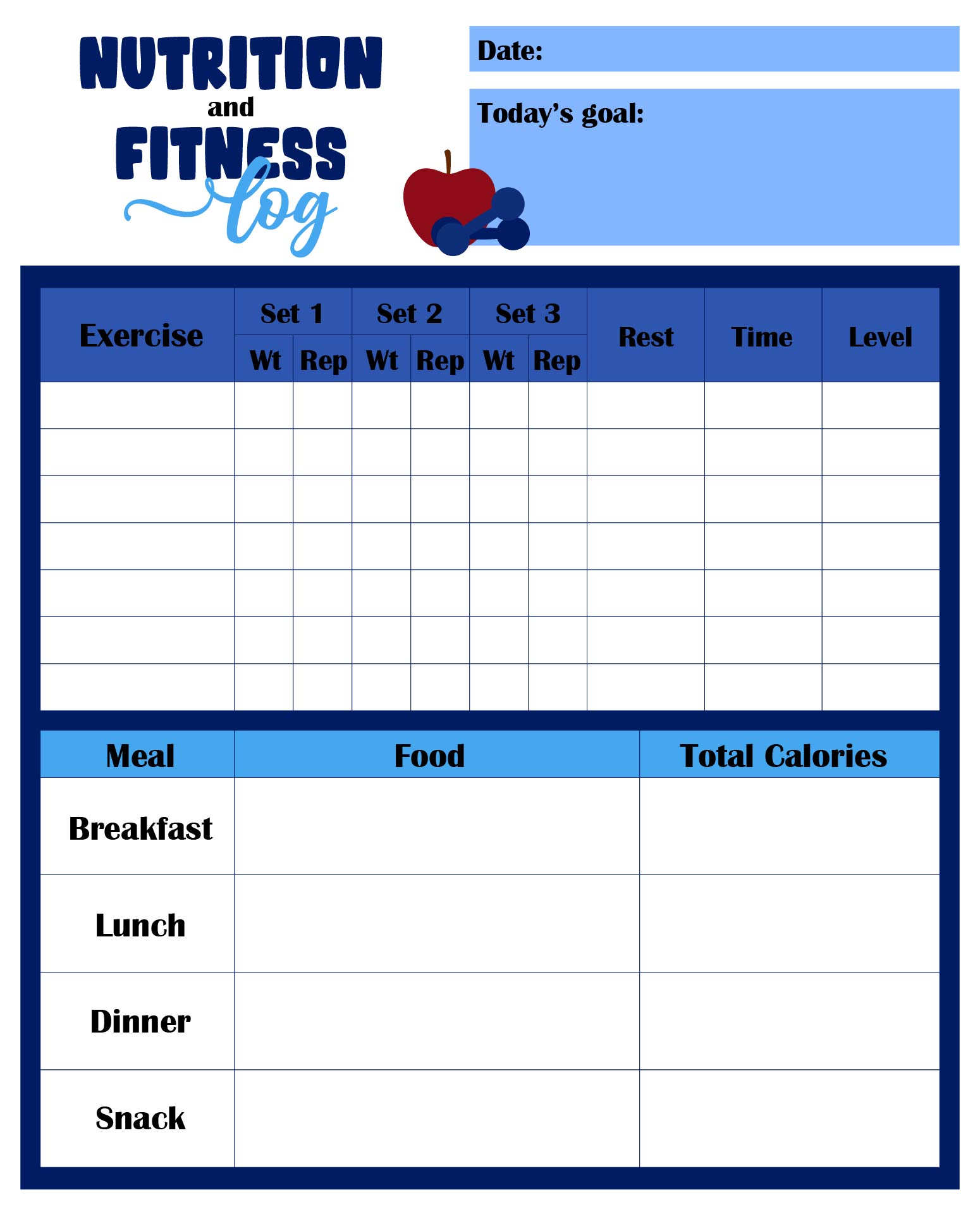 Nutrition and Fitness Log Printable