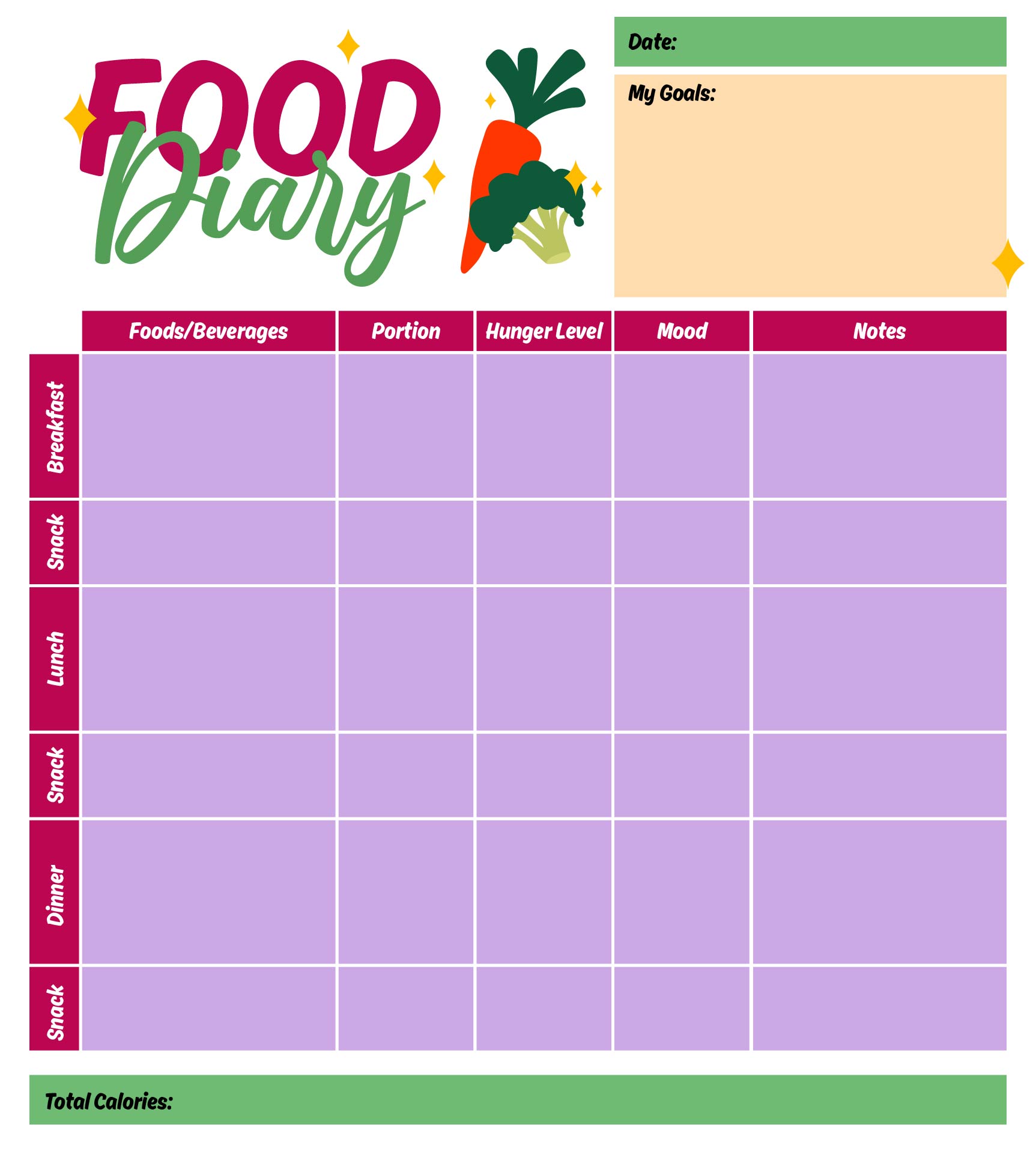 Nutrition Food Diary Printable