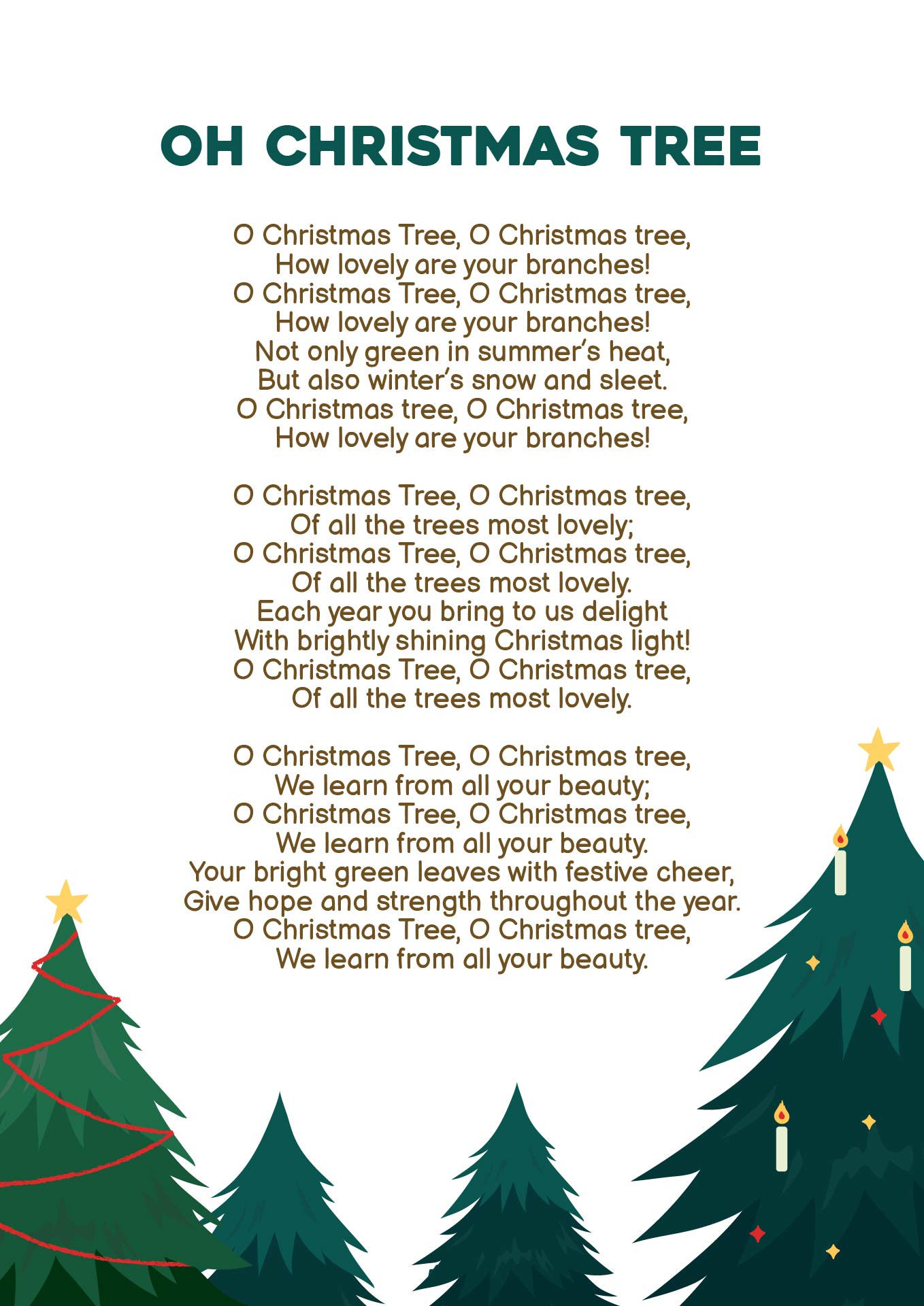 O Christmas Tree Lyrics Sheet Printable