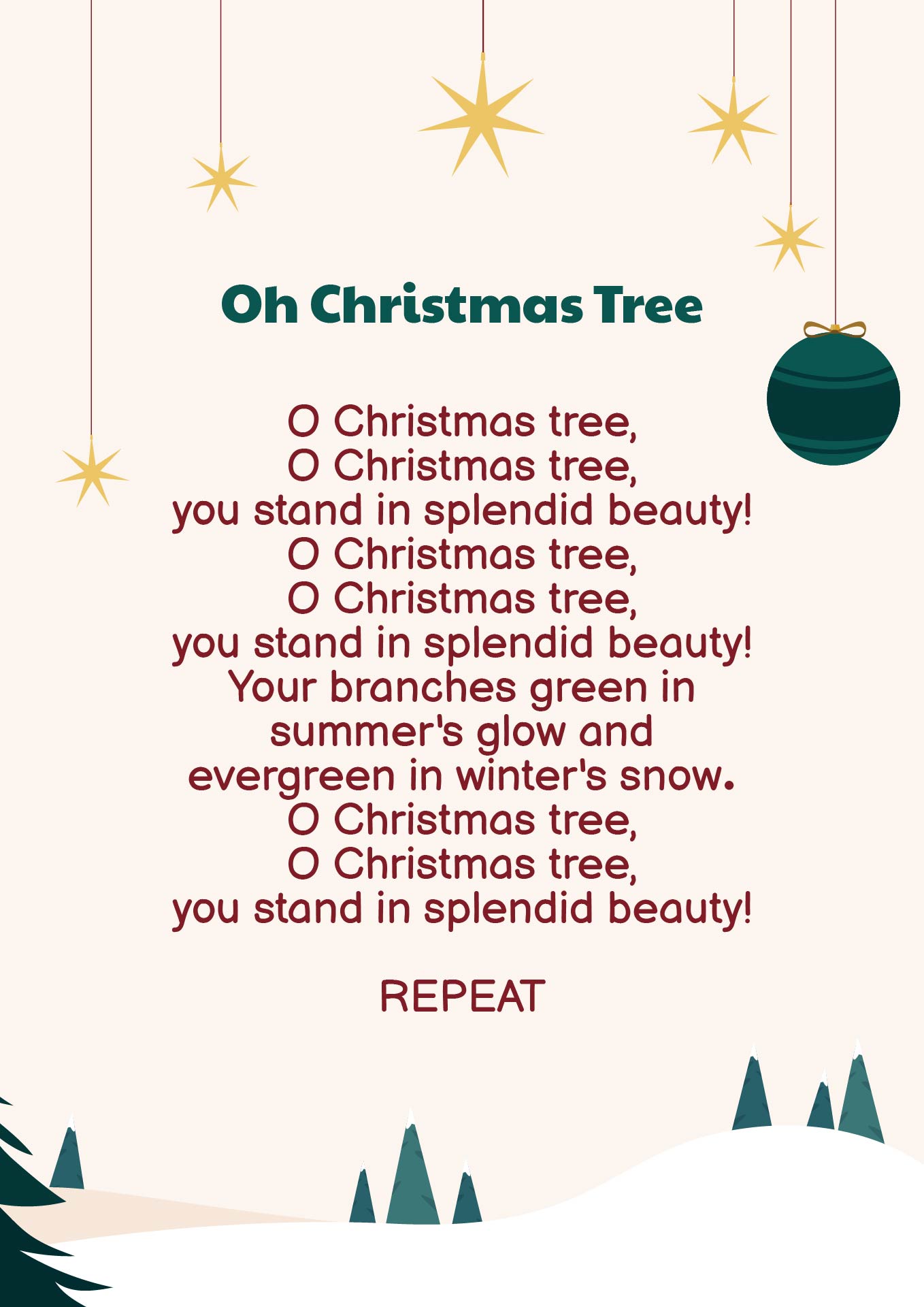 O Christmas Tree Song Words Printout