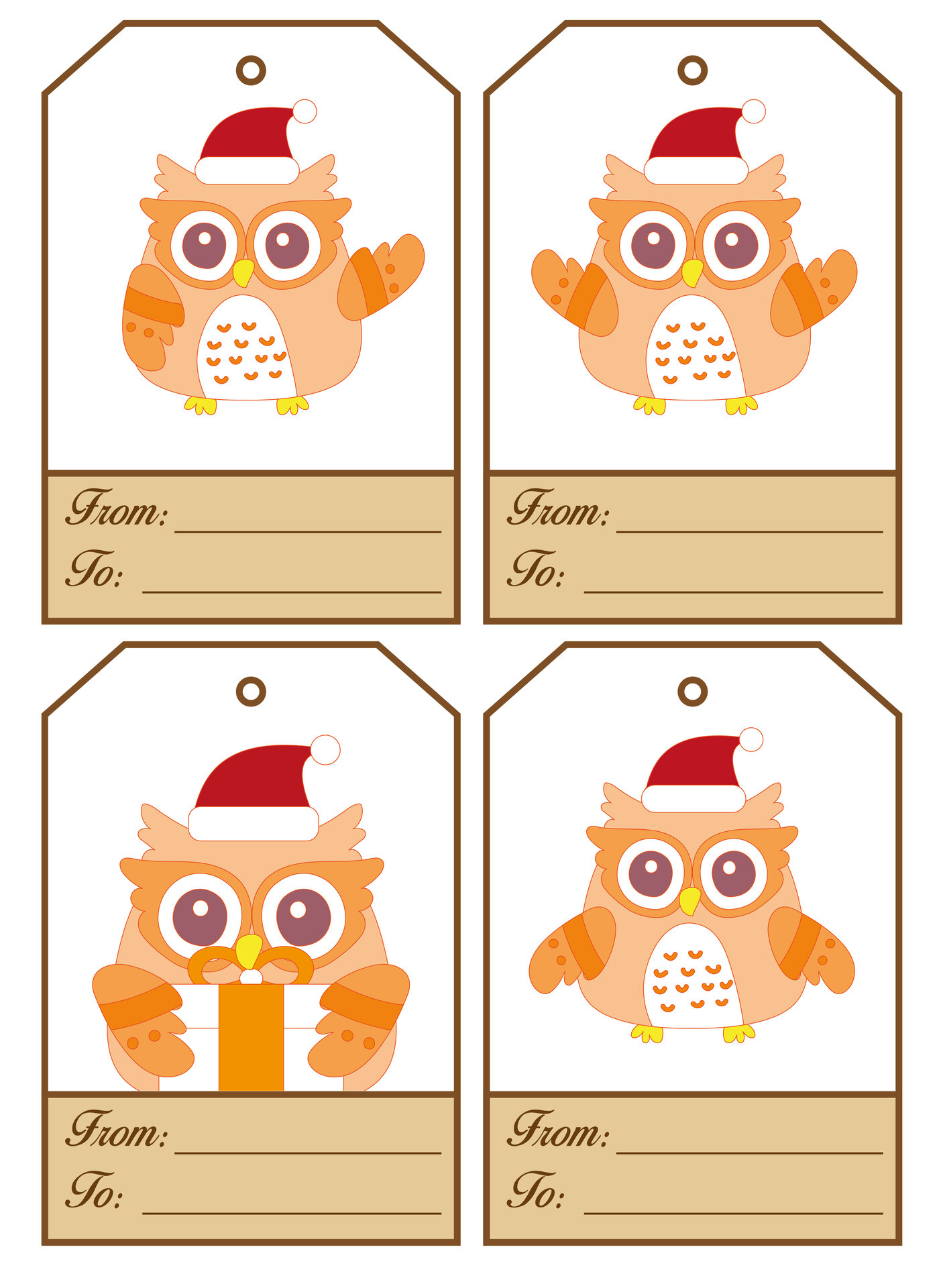 Owl-Themed Christmas Gift Tag Designs