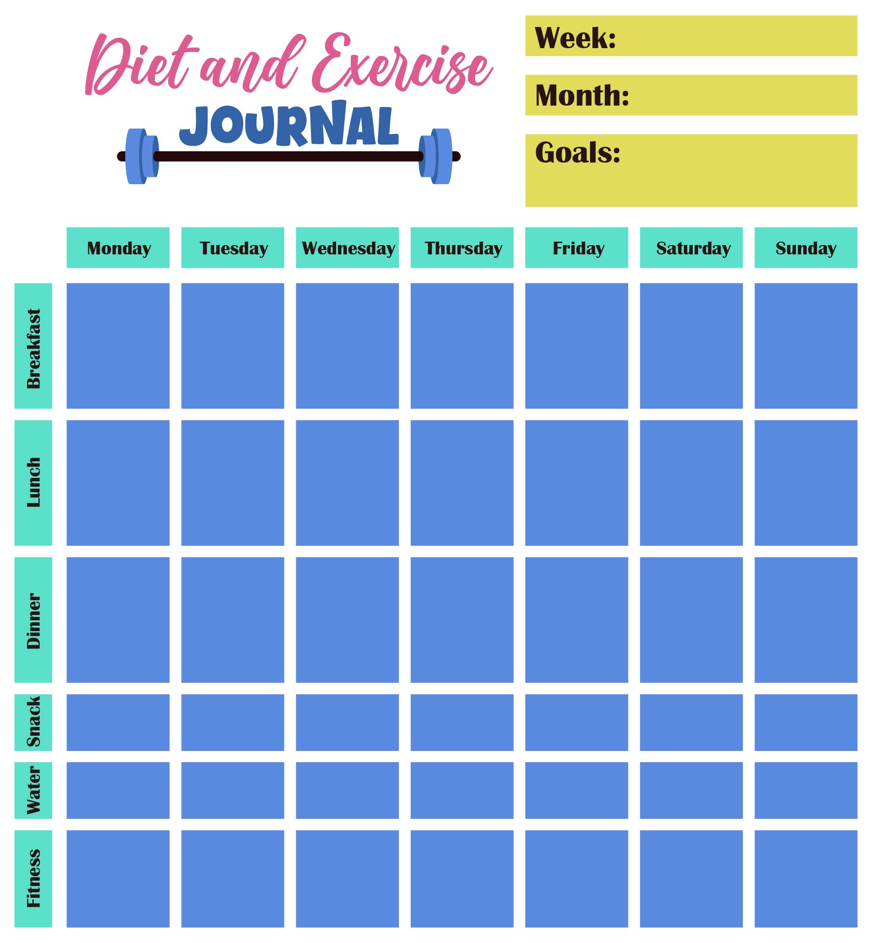 Personal Diet and Exercise Journal Printable