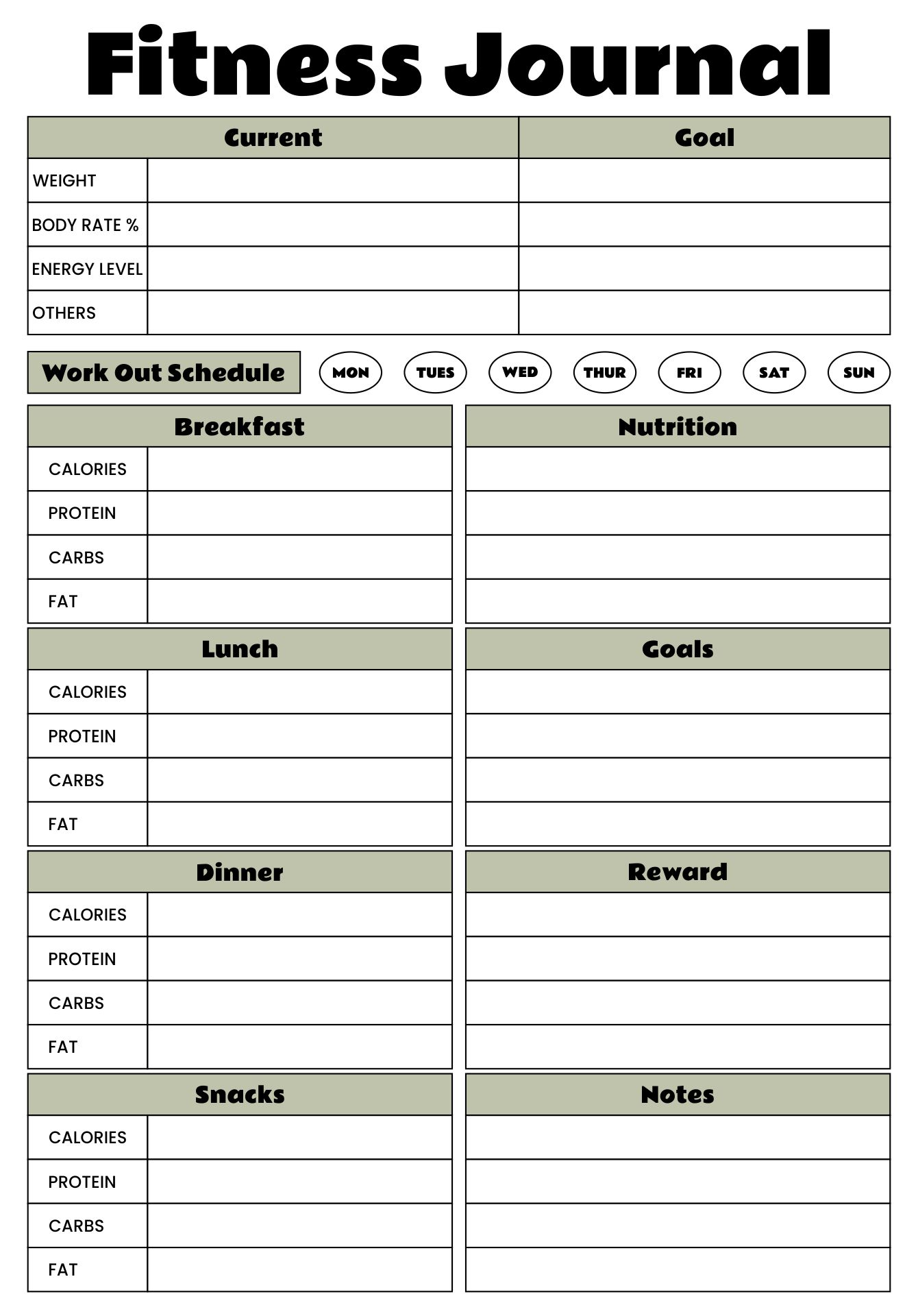 Personal Health and Fitness Diary Printable