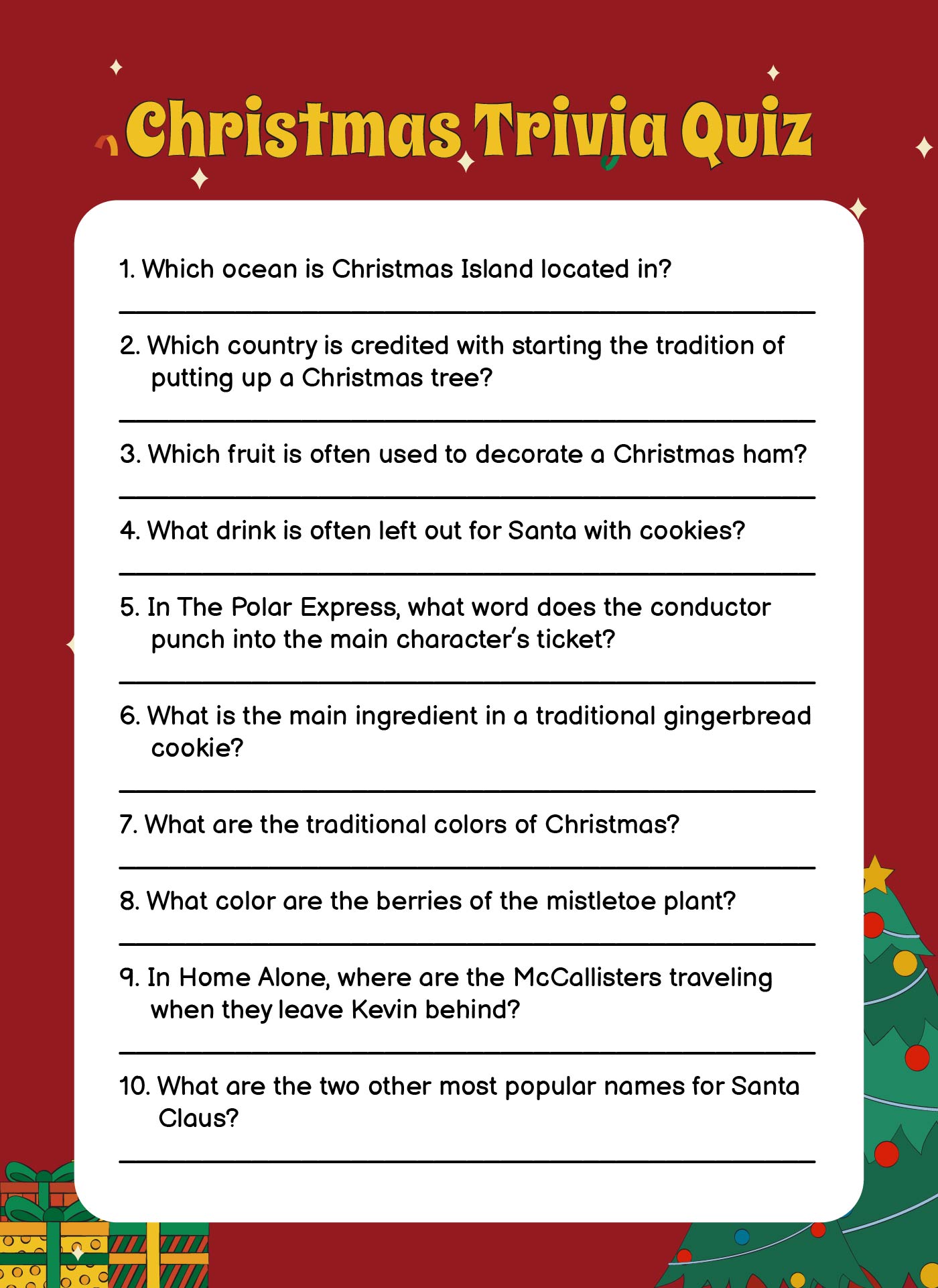 Printable Christmas Trivia Quiz for Adults