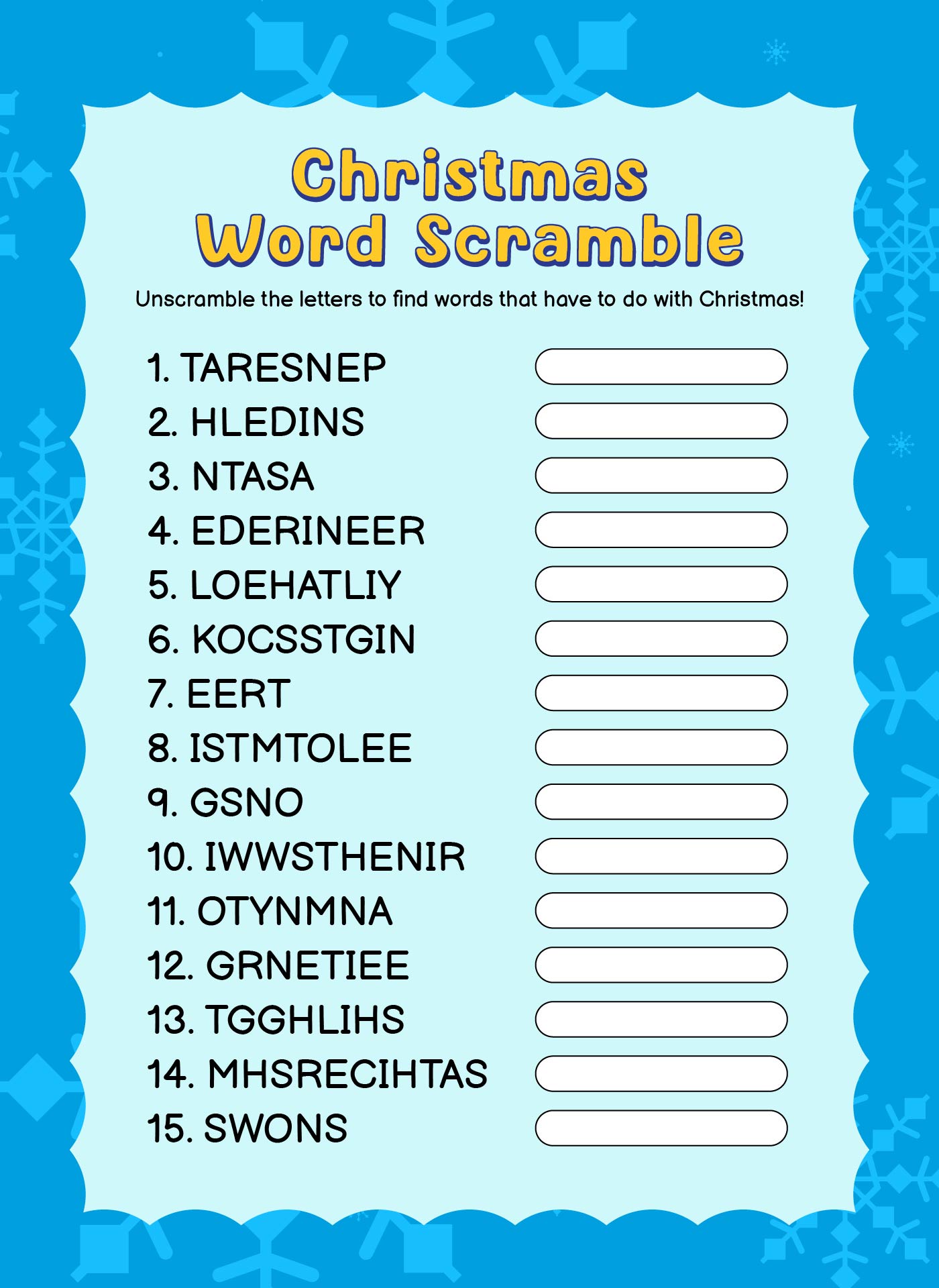 Printable Christmas Word Scramble Games for Adults