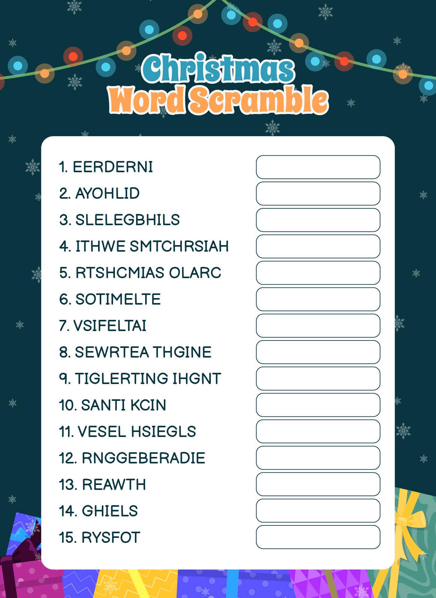 Printable Christmas Word Scramble Games for Adults