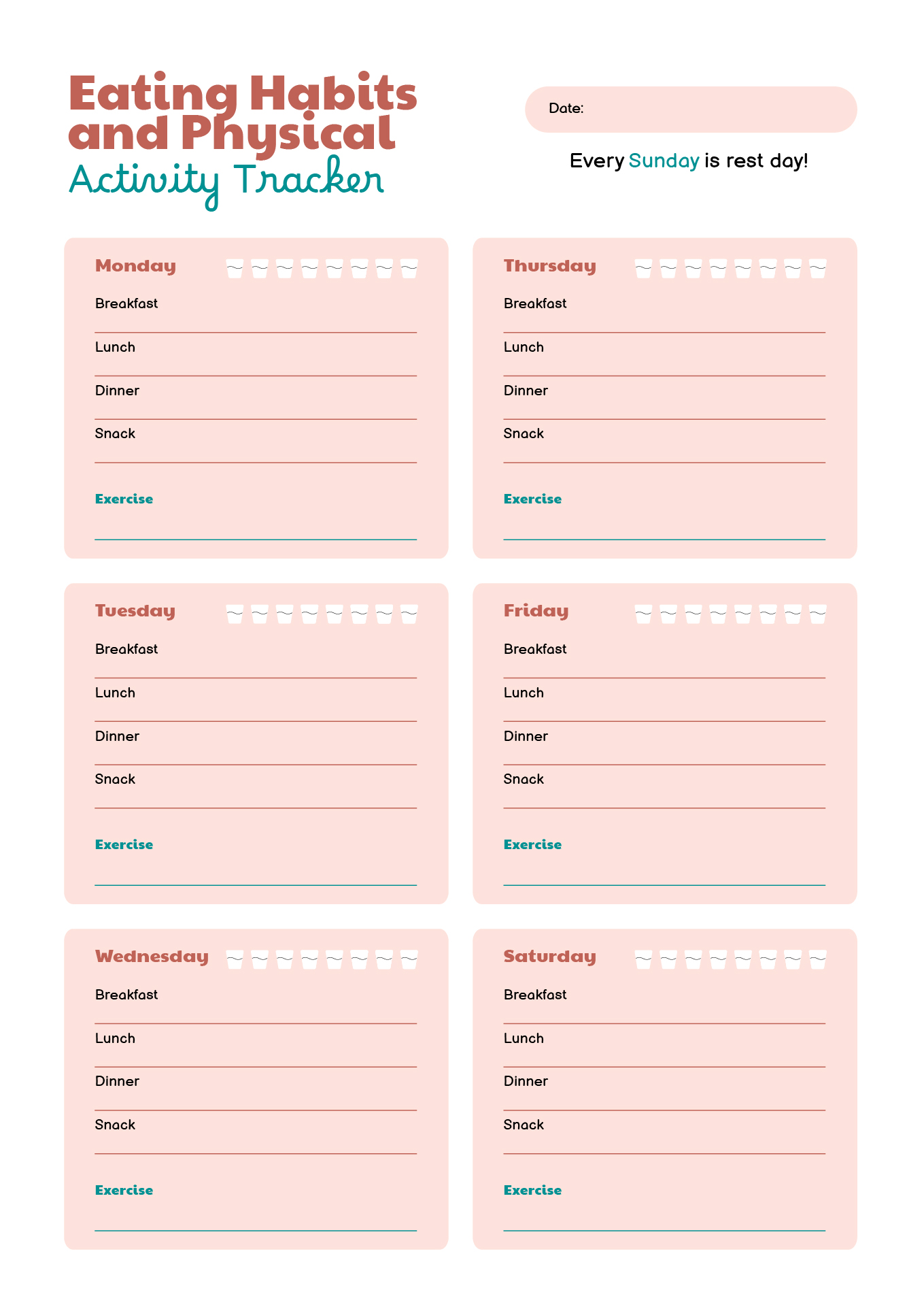 Printable Eating Habits and Physical Activity Tracker