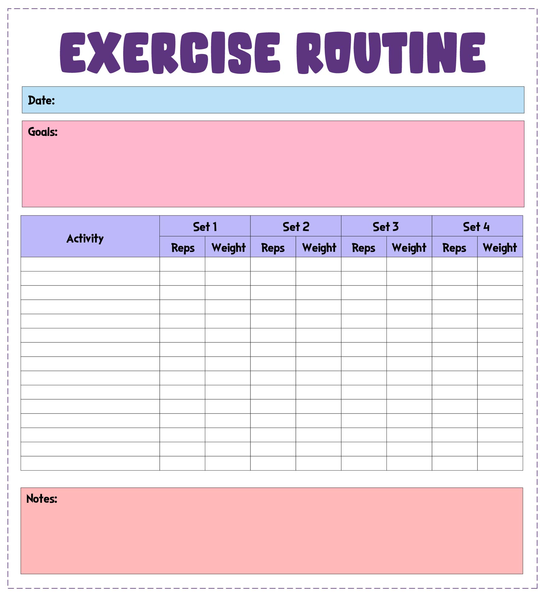 Printable Exercise Diary Pages