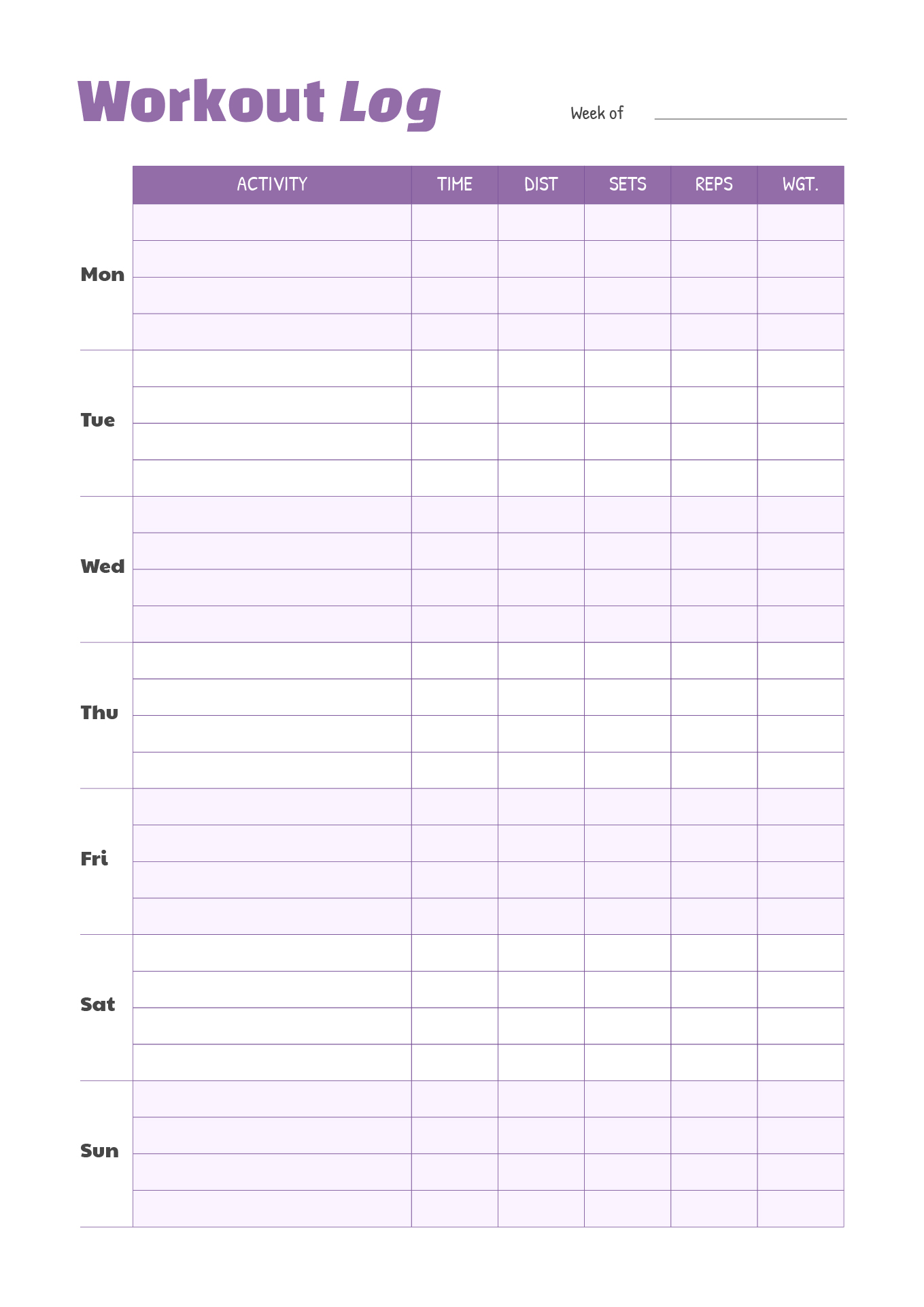 Printable Exercise Journal Pages