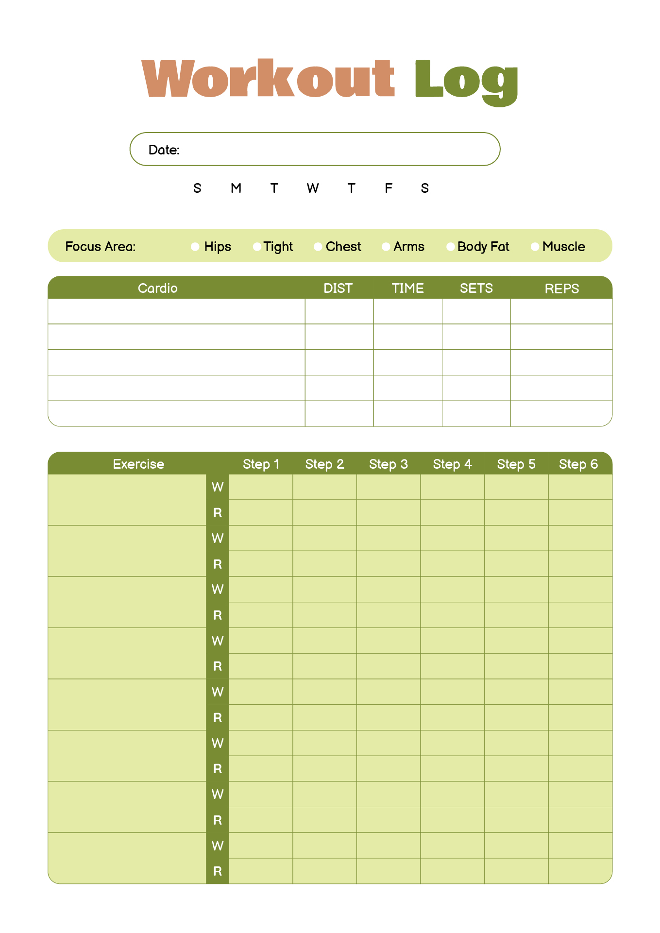 Printable Fitness Log Sheets