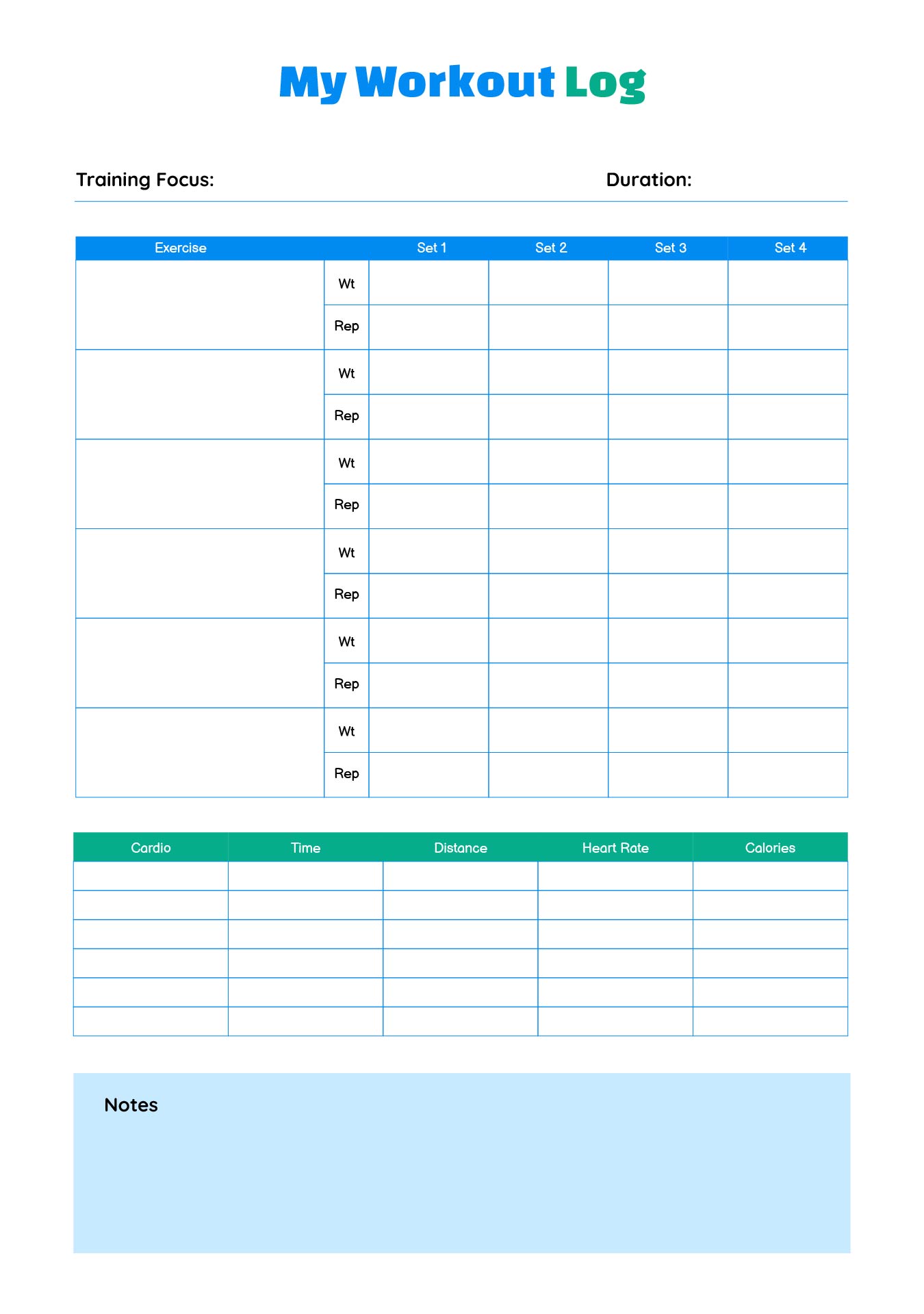 Printable Fitness Workout Journals