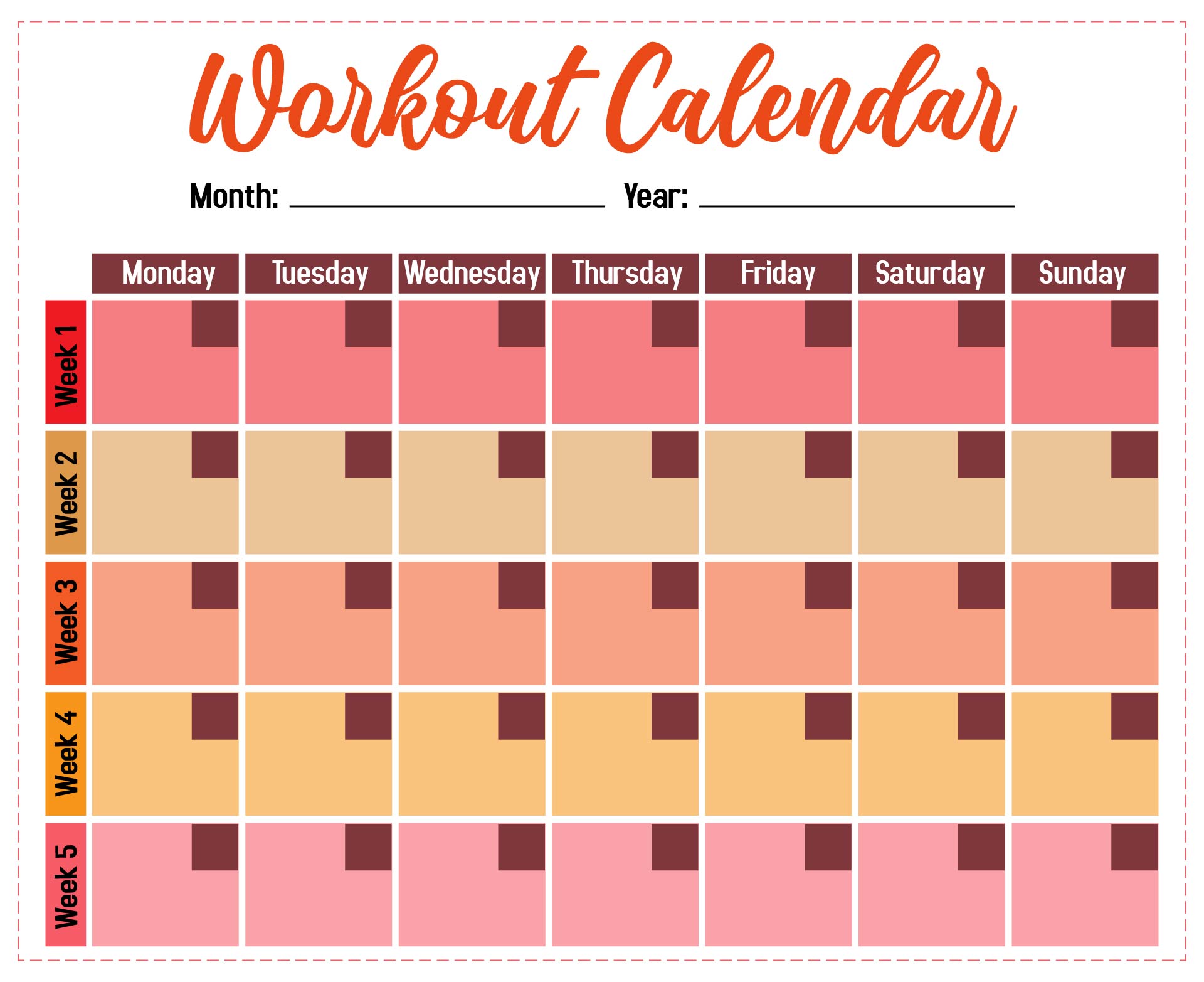 Printable Gym Workout Calendar