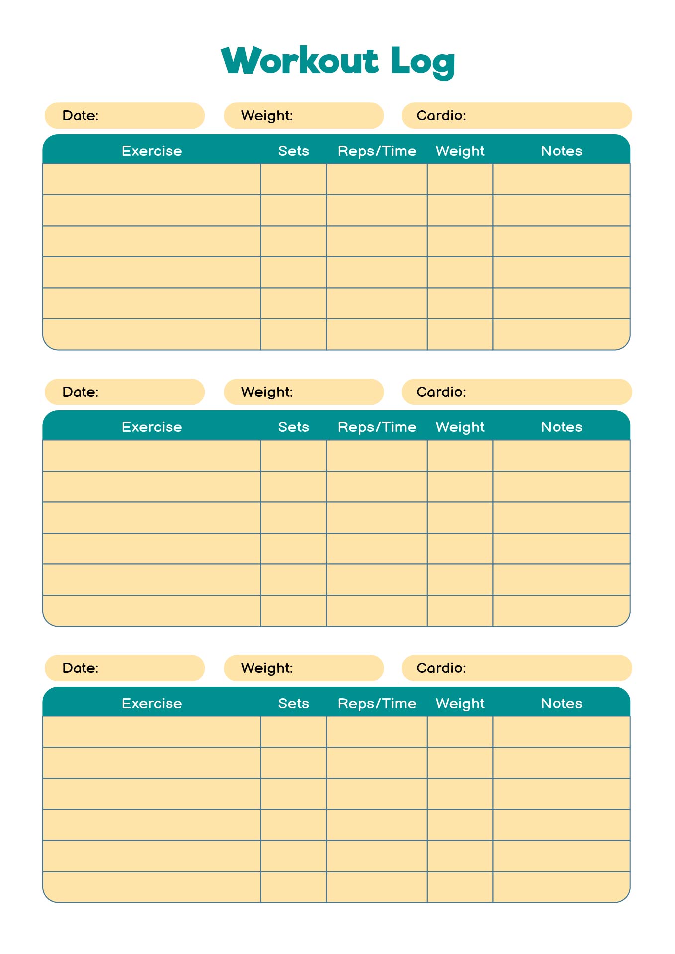 Printable Gym Workout Tracker Sheets