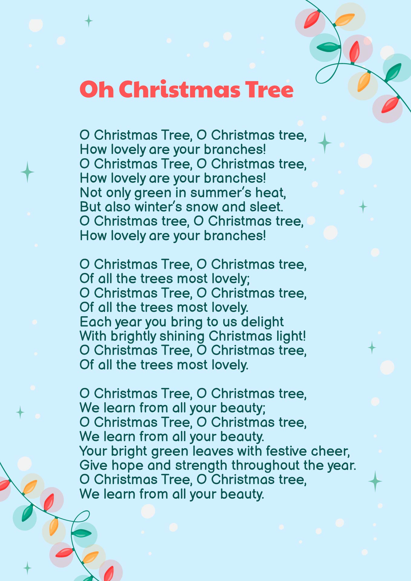 Printable Lyrics for O Christmas Tree