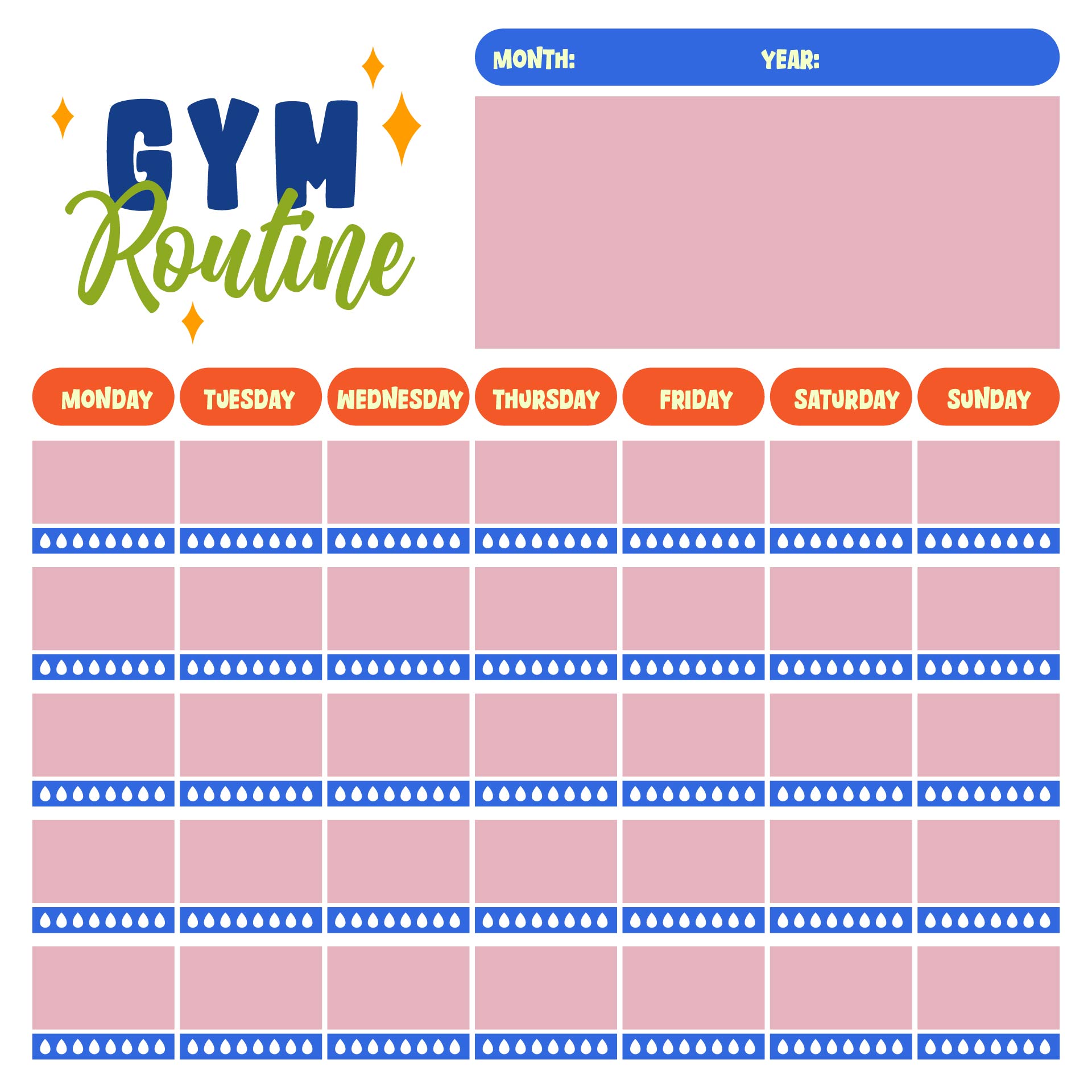 Printable Monthly Gym Routine Chart