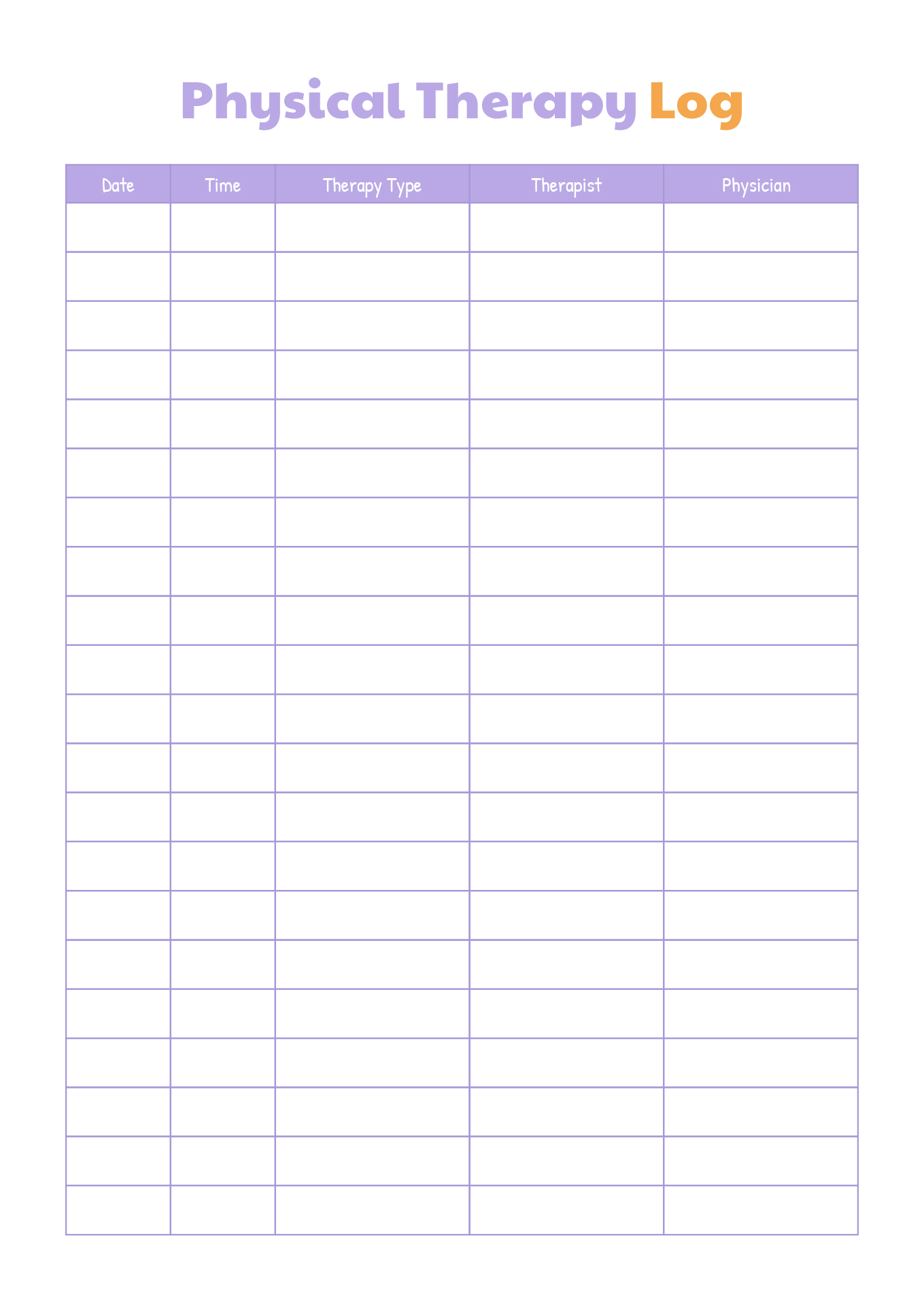 Printable Physical Therapy Log