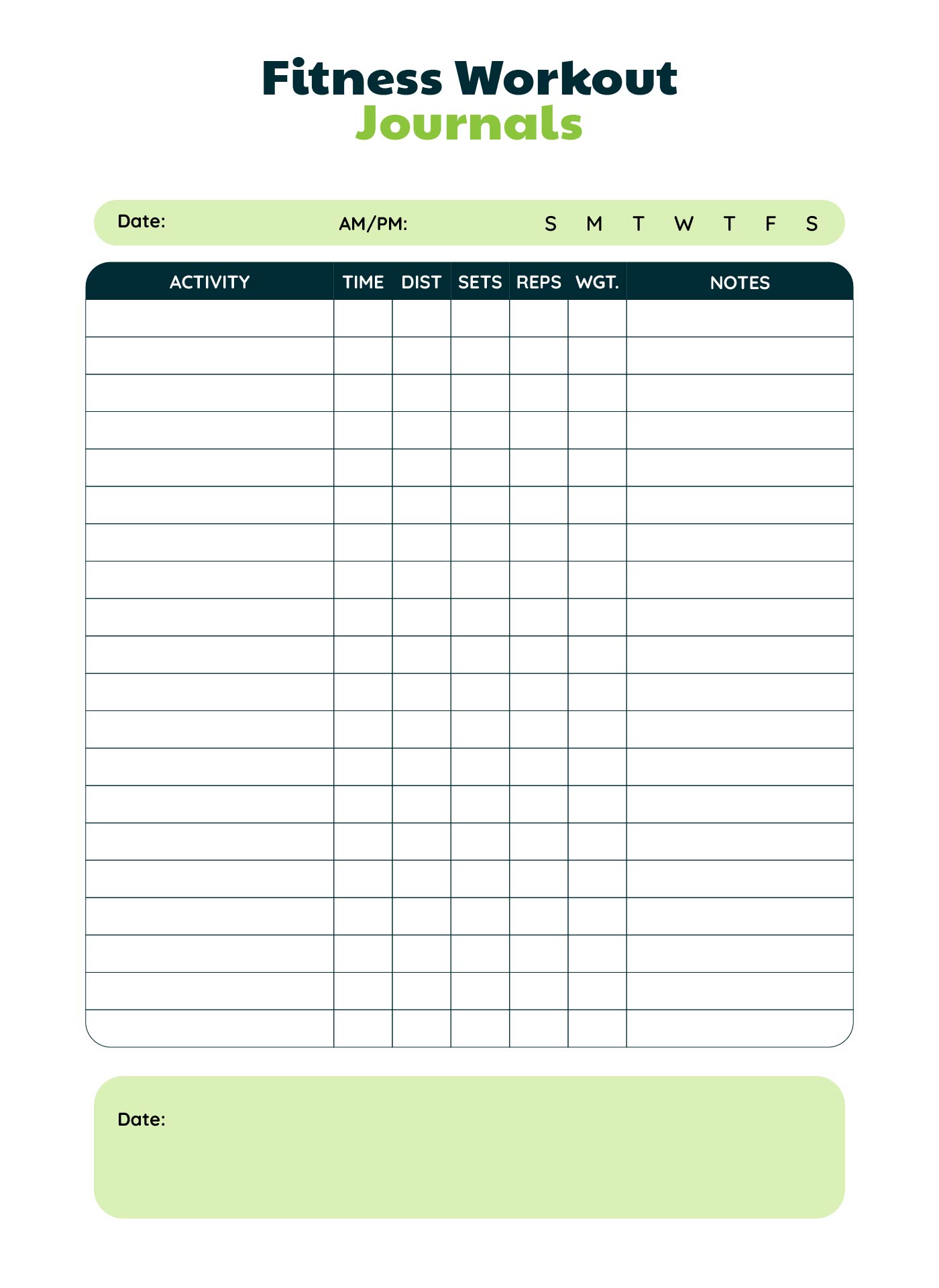 Printable Strength Training Log Sheets