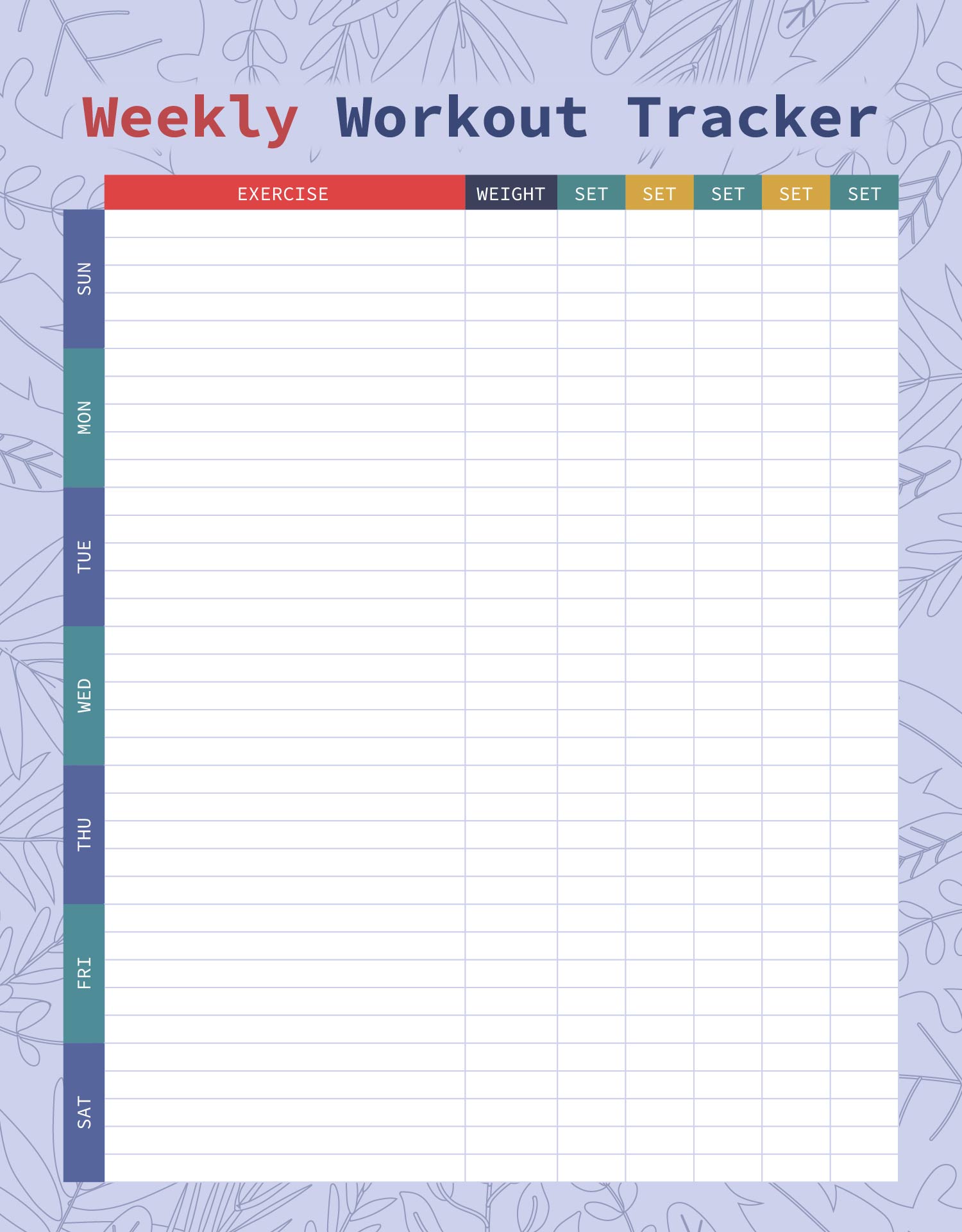 Printable Weekly Workout Tracker