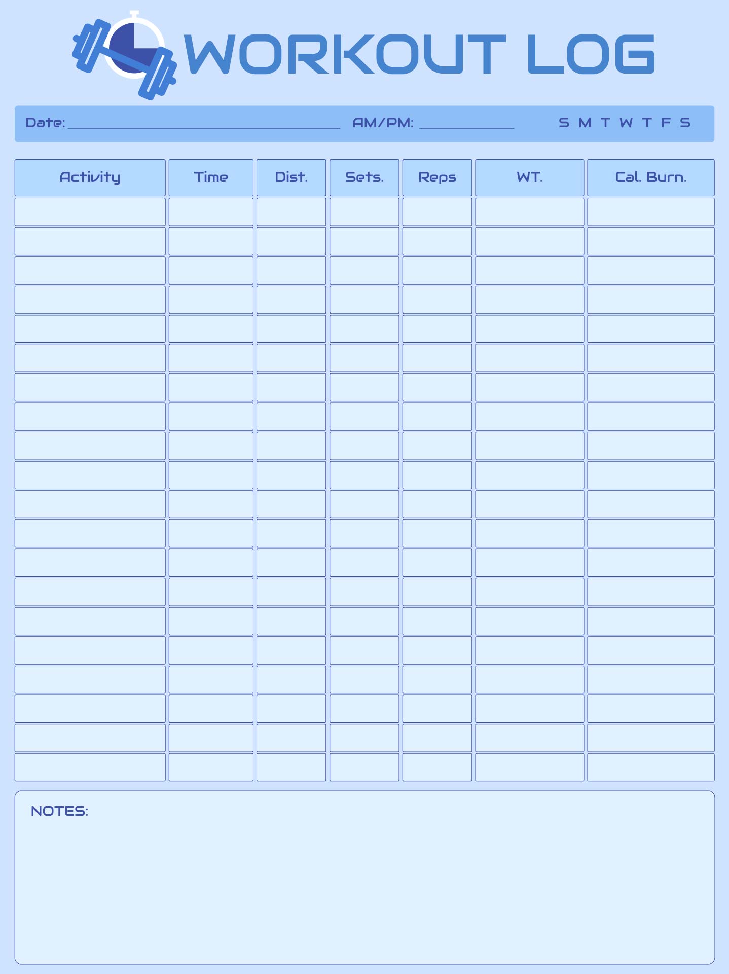 Printable Workout Tracker Sheet