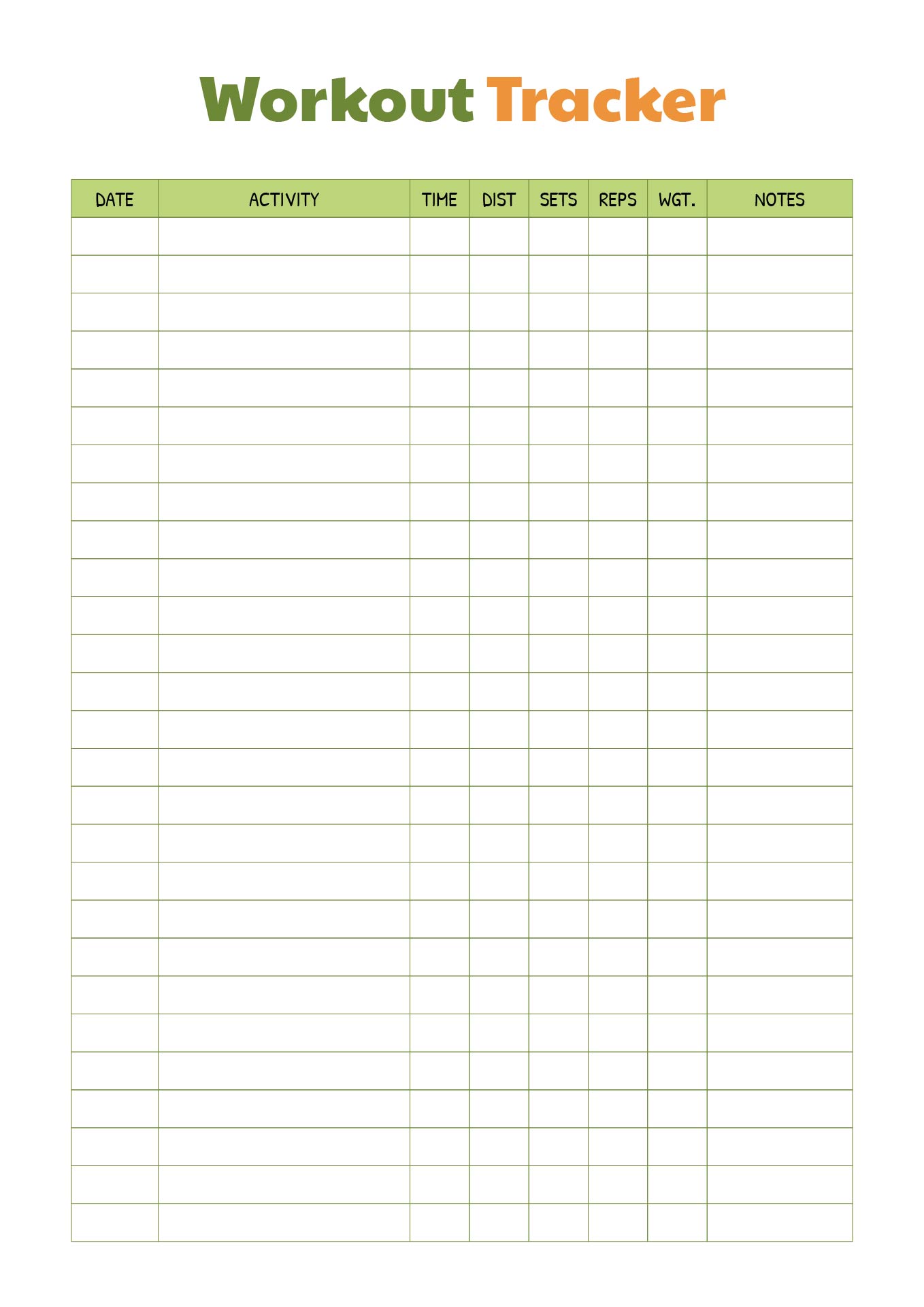 Printable Workout Tracker Sheets