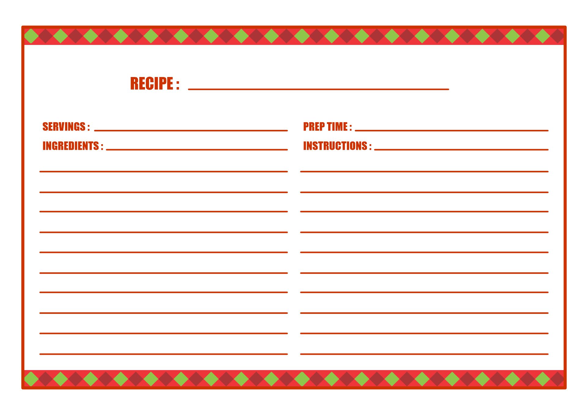 Red and Green Christmas Recipe Card Printable