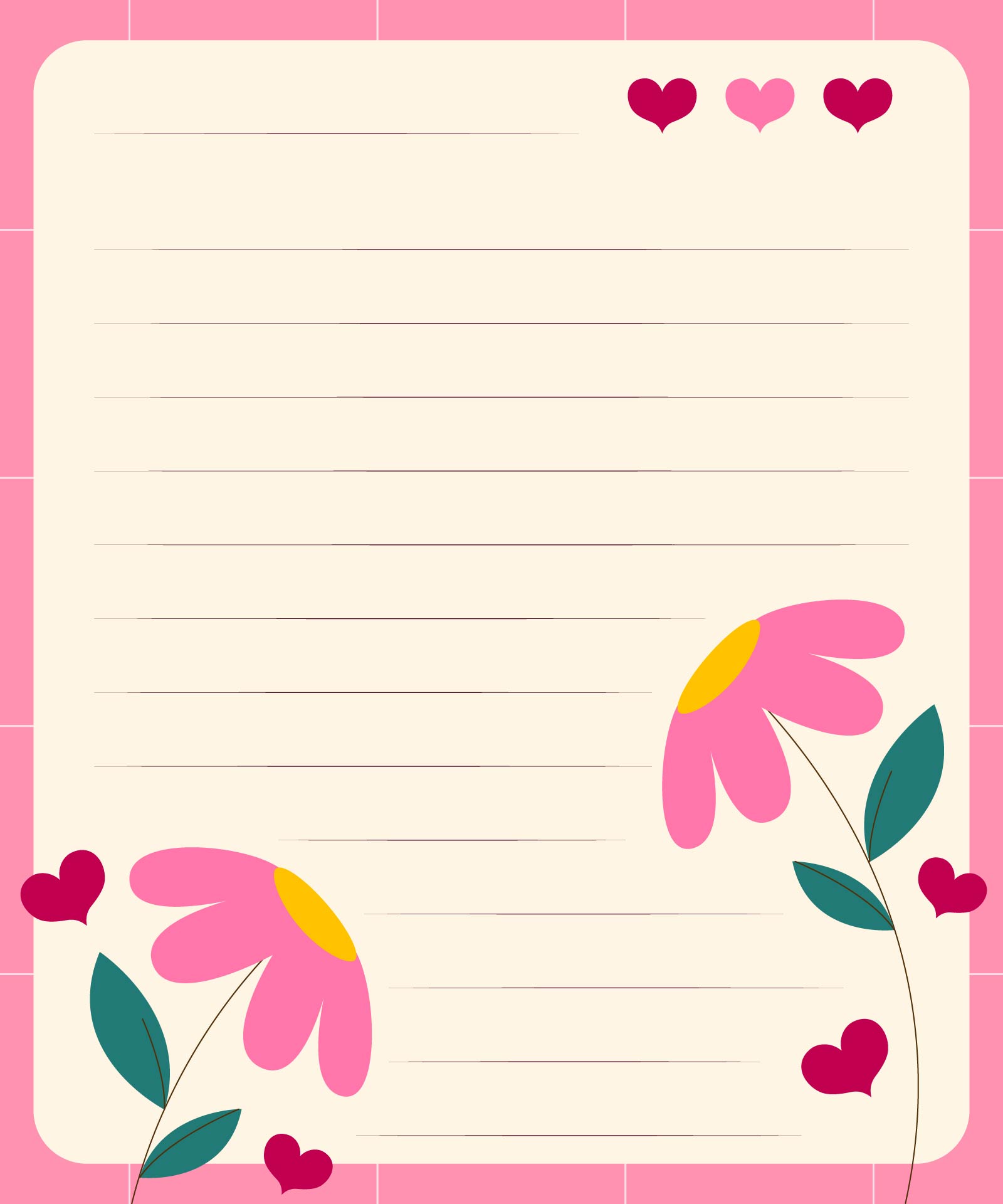 Romantic Valentine Note Paper for Couples