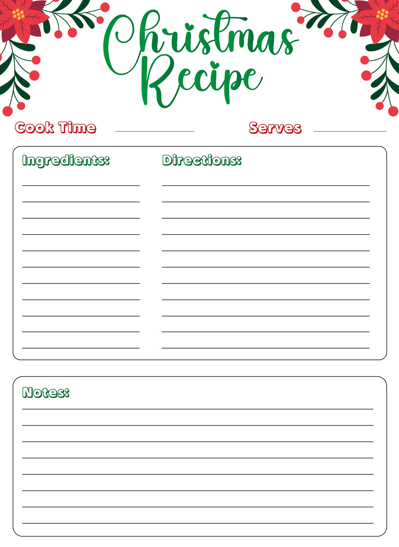 Rustic Christmas Printable Recipe Card for Gifts