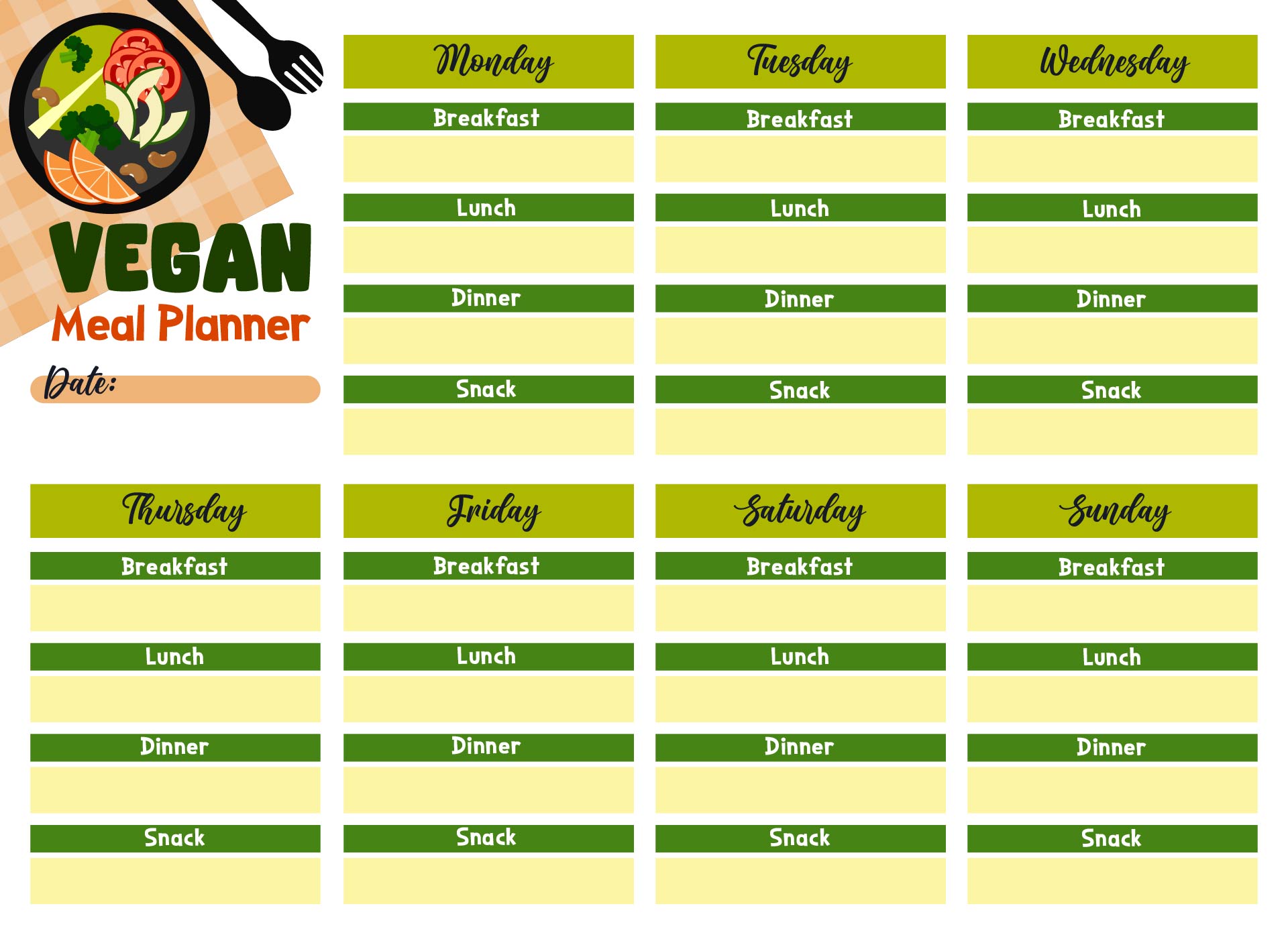 Vegan Diet Meal Planner Printable