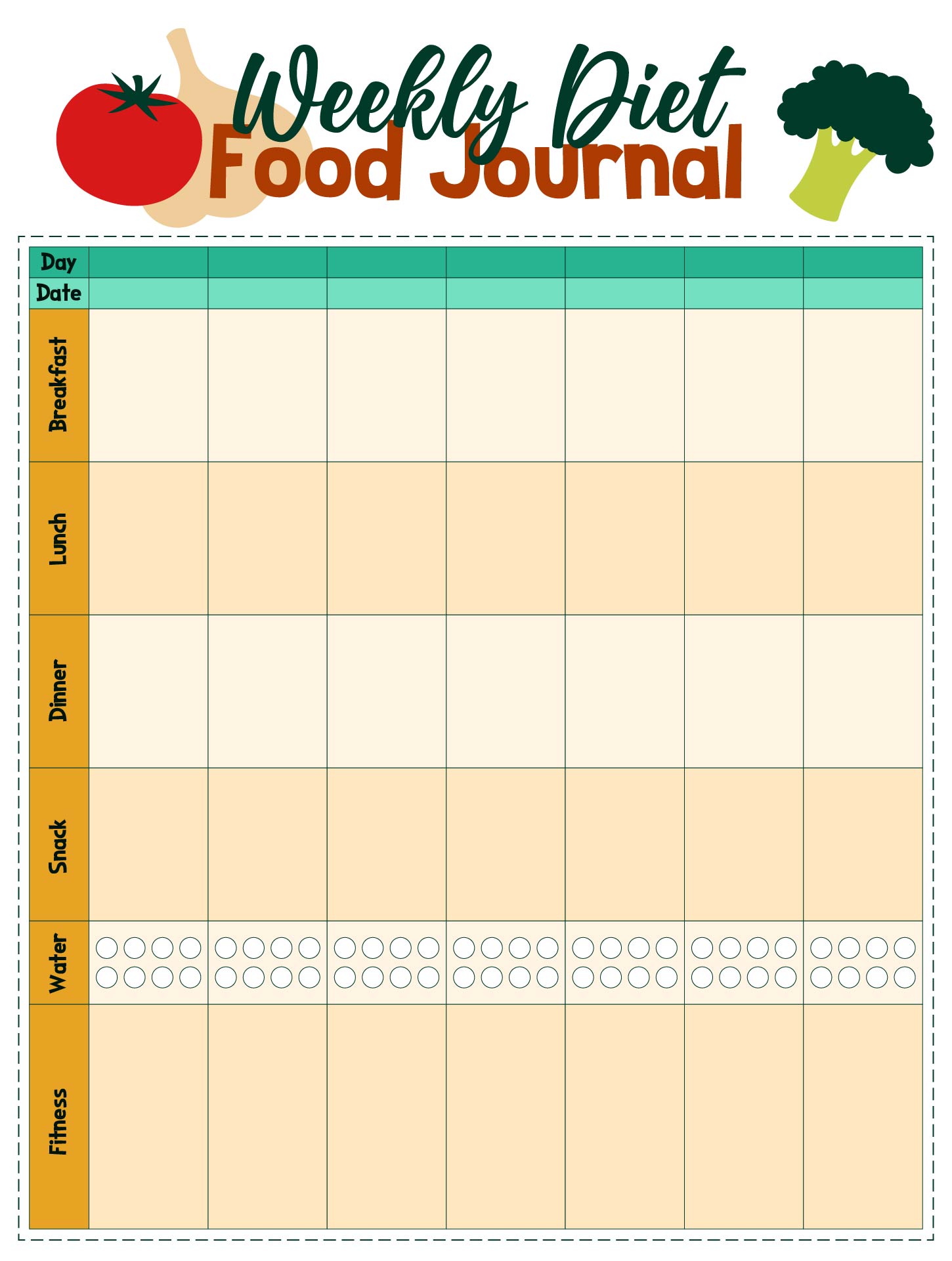 Weekly Diet Food Journal Printable