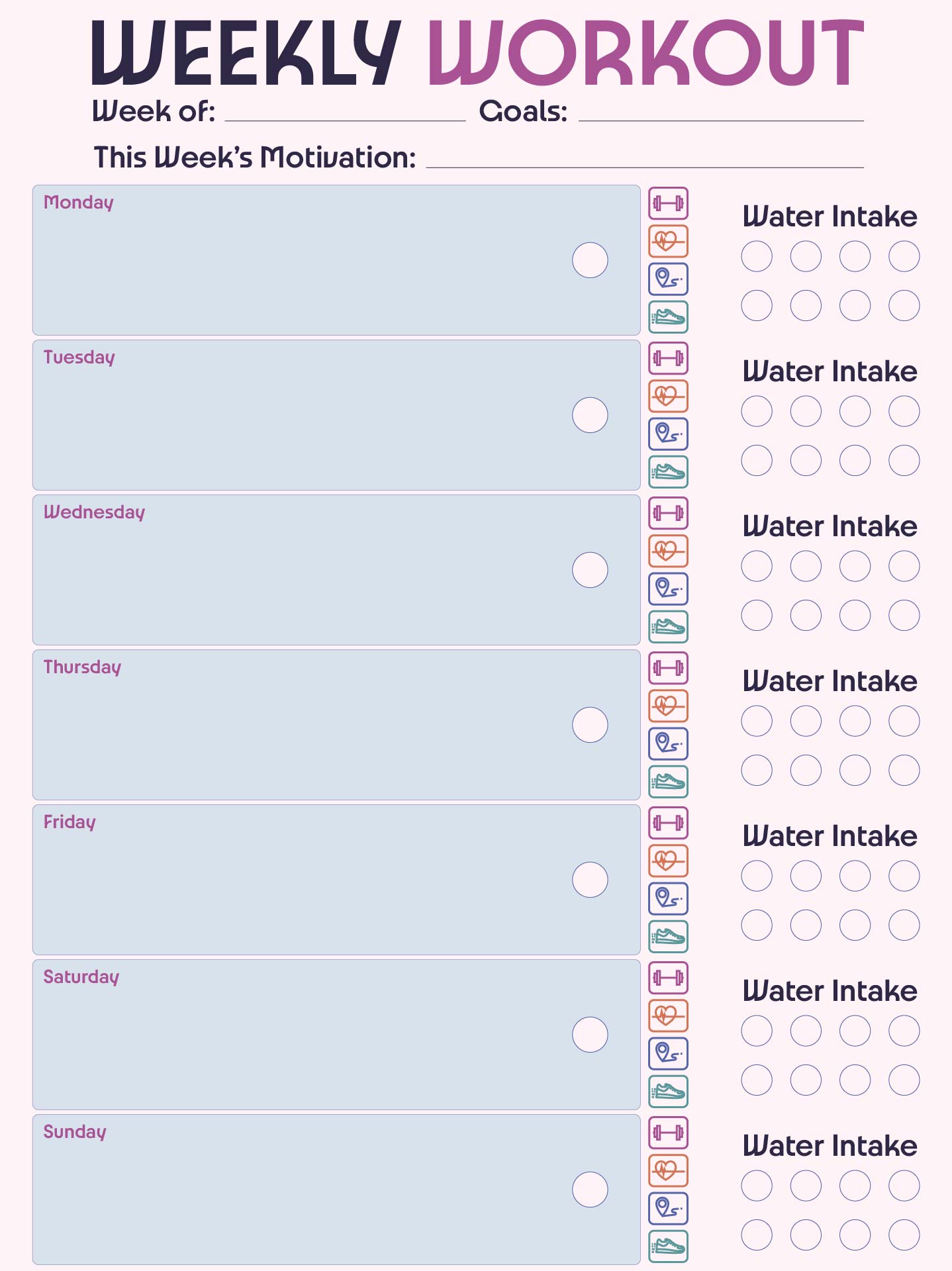 Weekly Exercise Log Planner