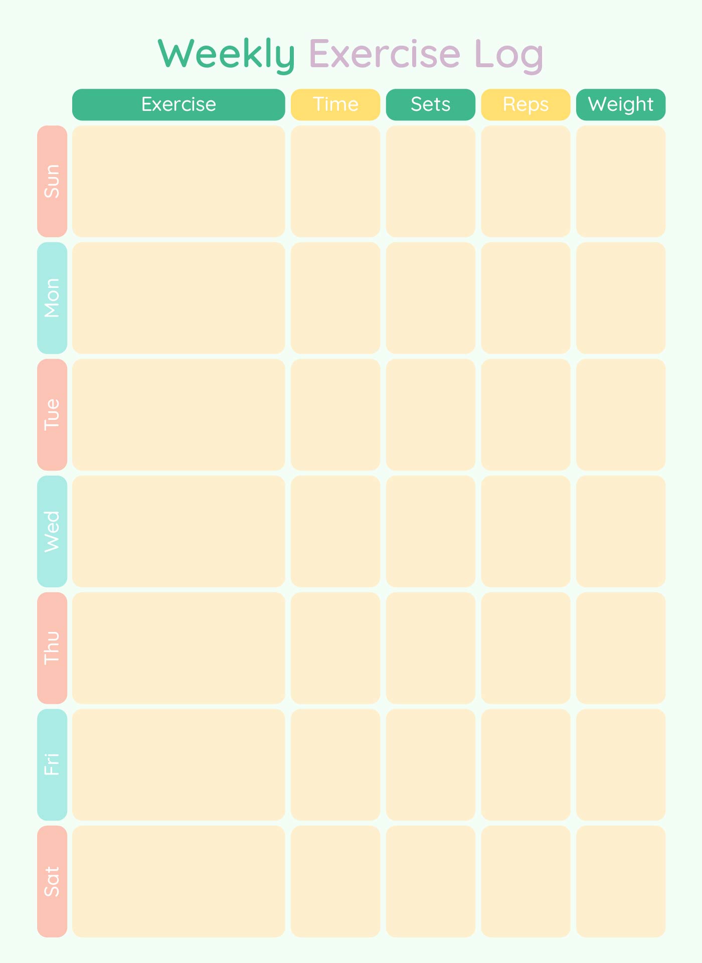 Weekly Exercise Log Printable