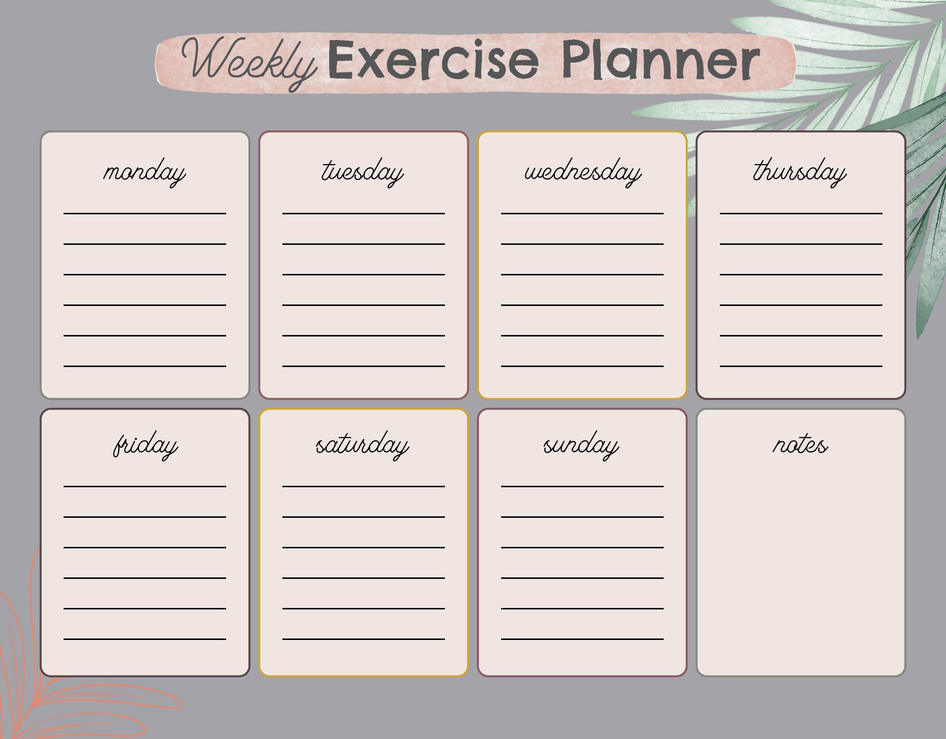 Weekly Exercise Planner Printable