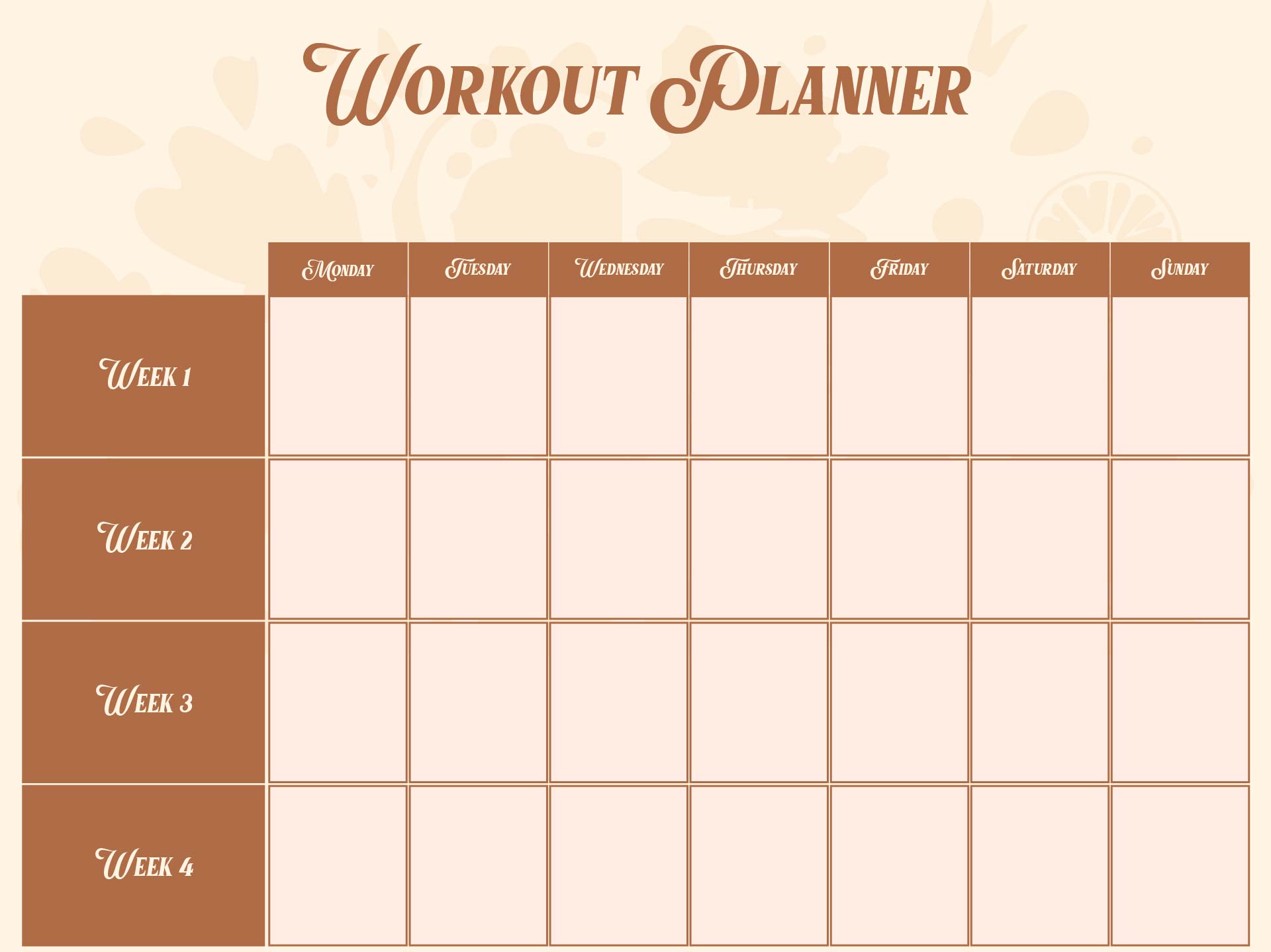 Weekly Exercise Planning Sheet Printable