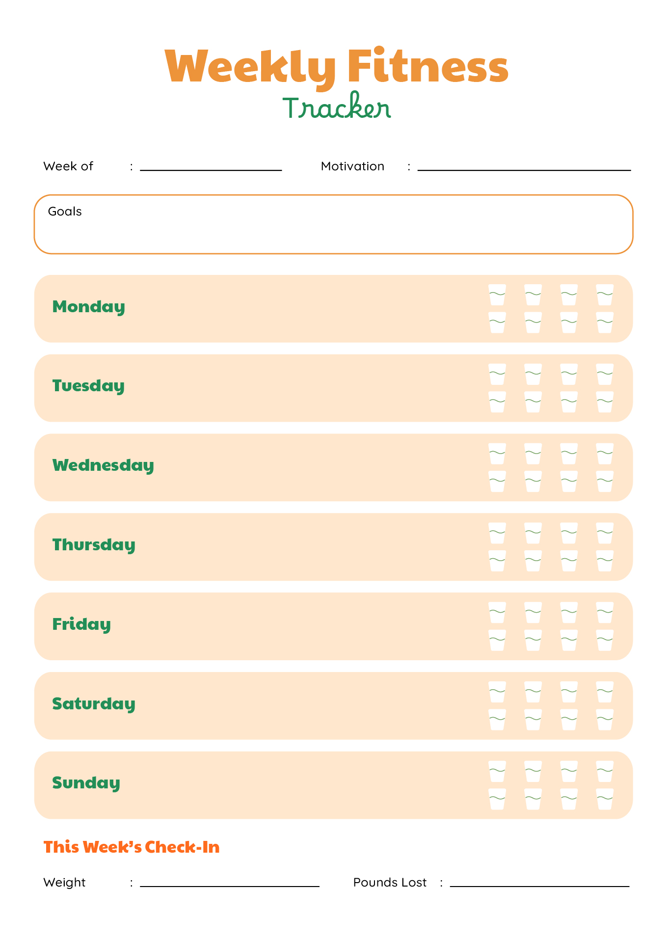 Weekly Fitness Routine Tracker Printable