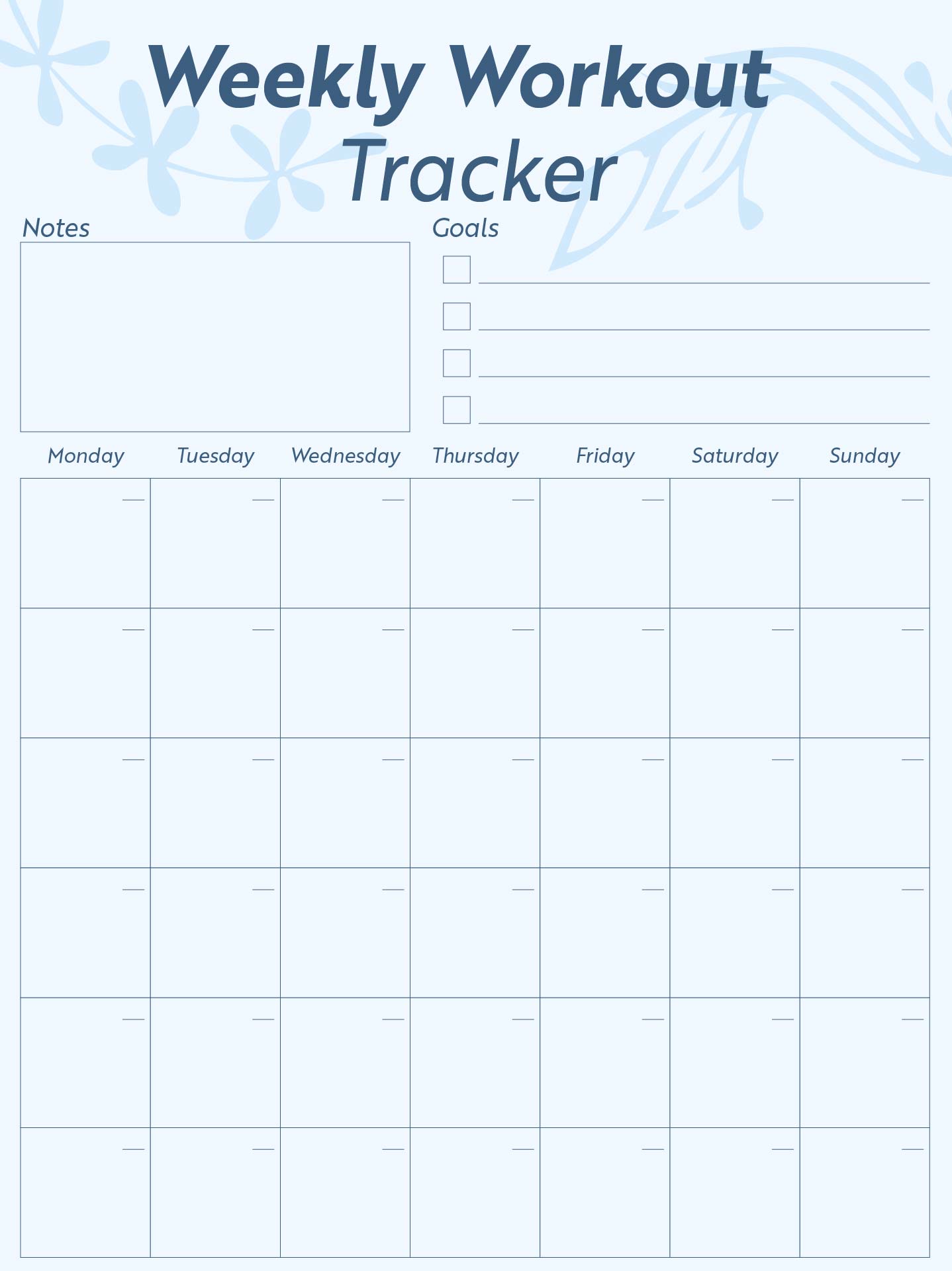 Weekly Fitness Tracker Printable