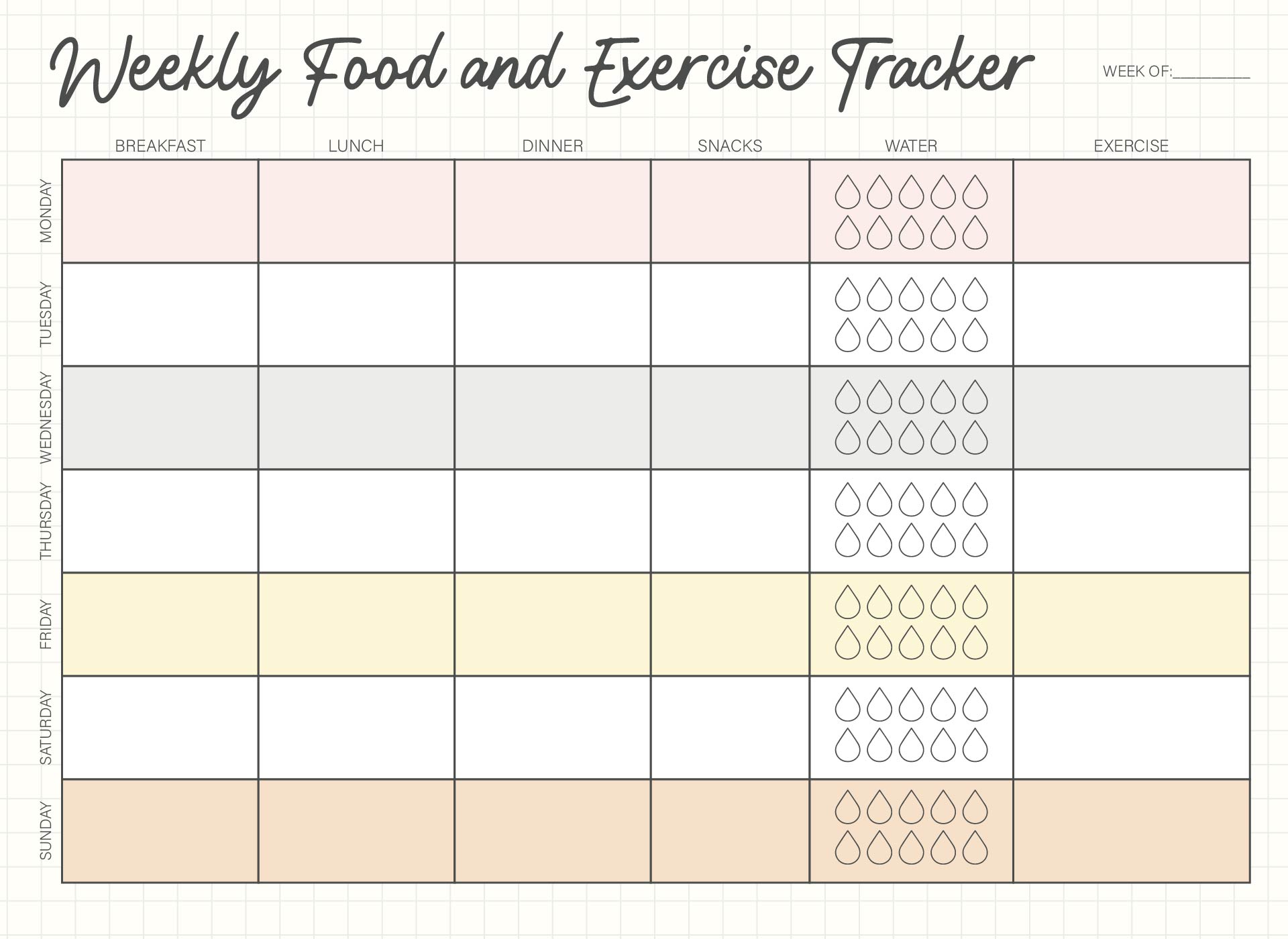 Weekly Food and Exercise Tracker Printable