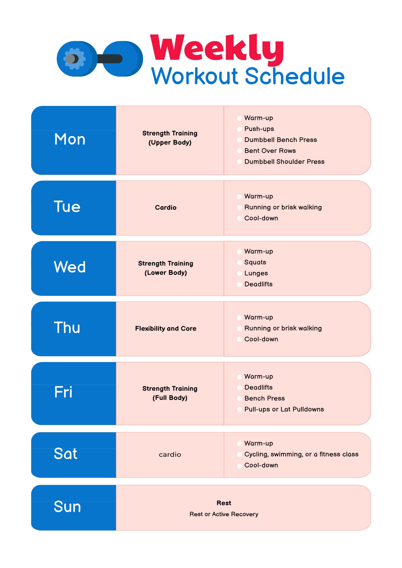 Weekly Home Exercise Routine Printable Chart