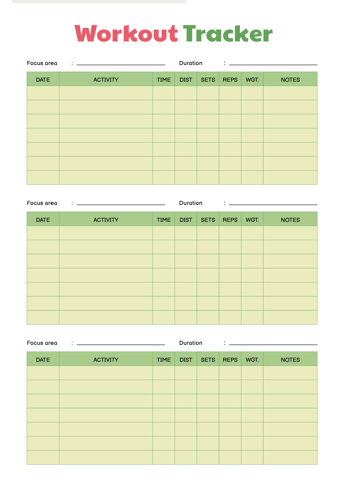 Weekly Strength Training Diary Printable