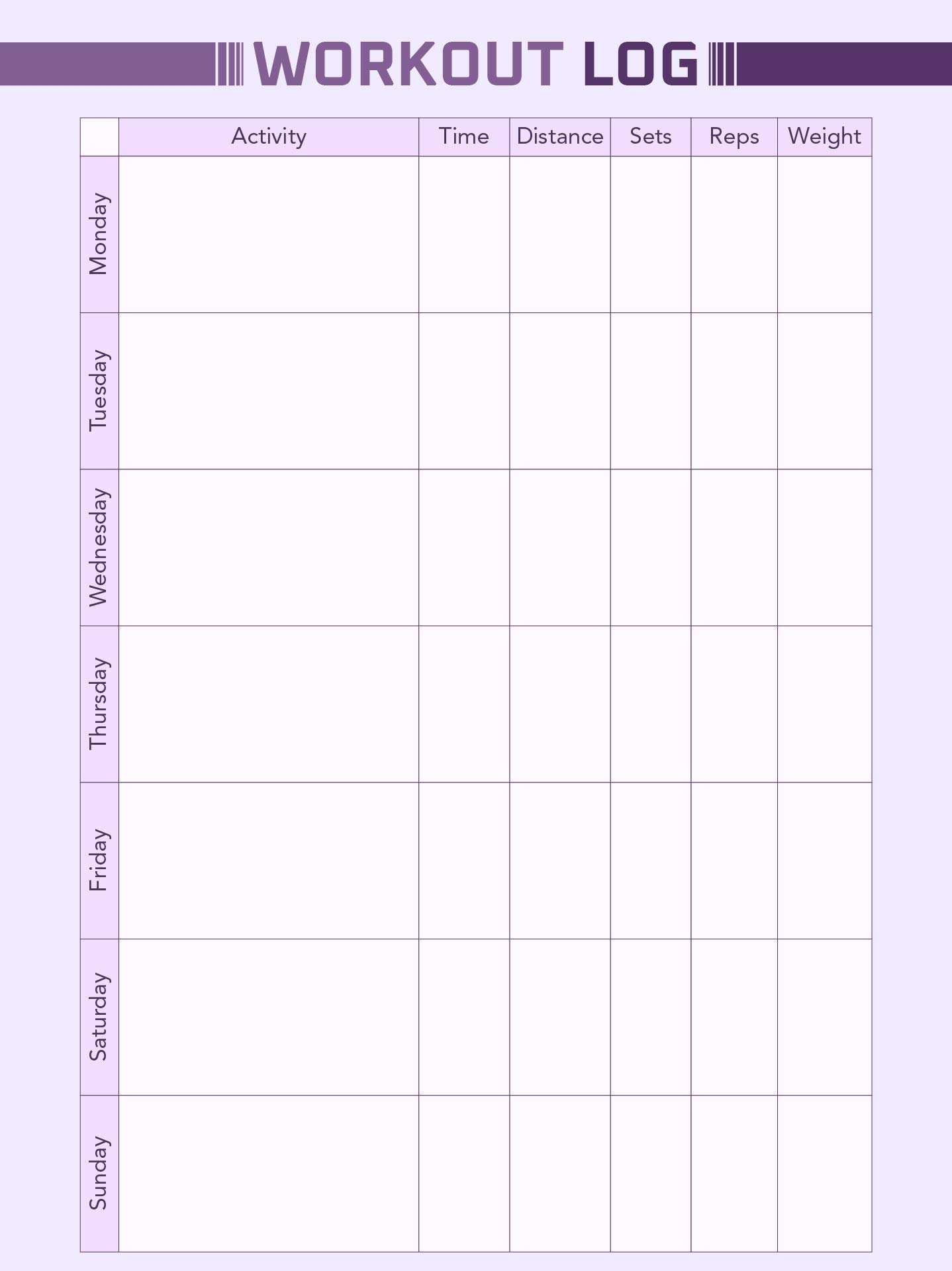 Weekly Workout Tracker Printable