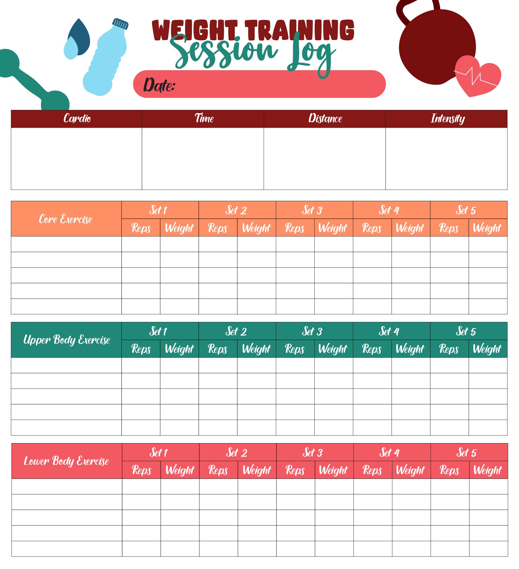 Weight Training Session Logs Printable