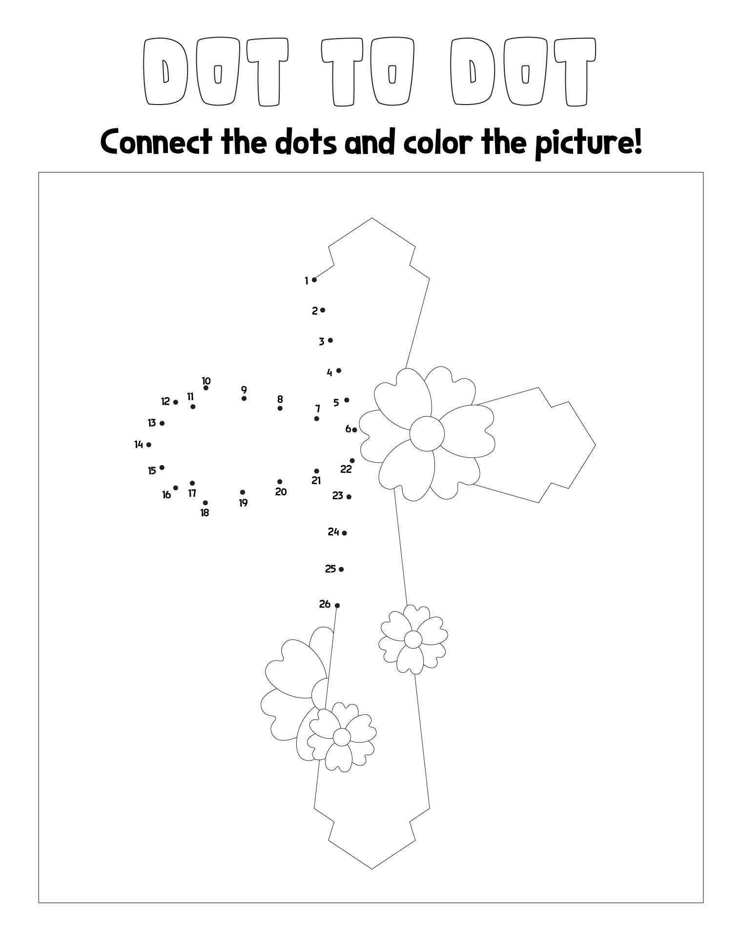 Cross-themed dot to dot printables for preschool