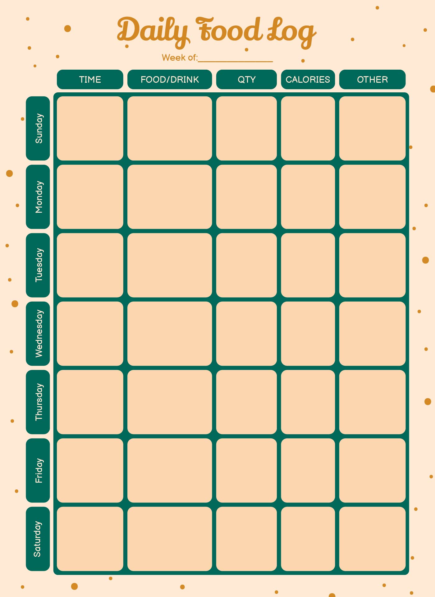 Daily Diet Food Log Printable