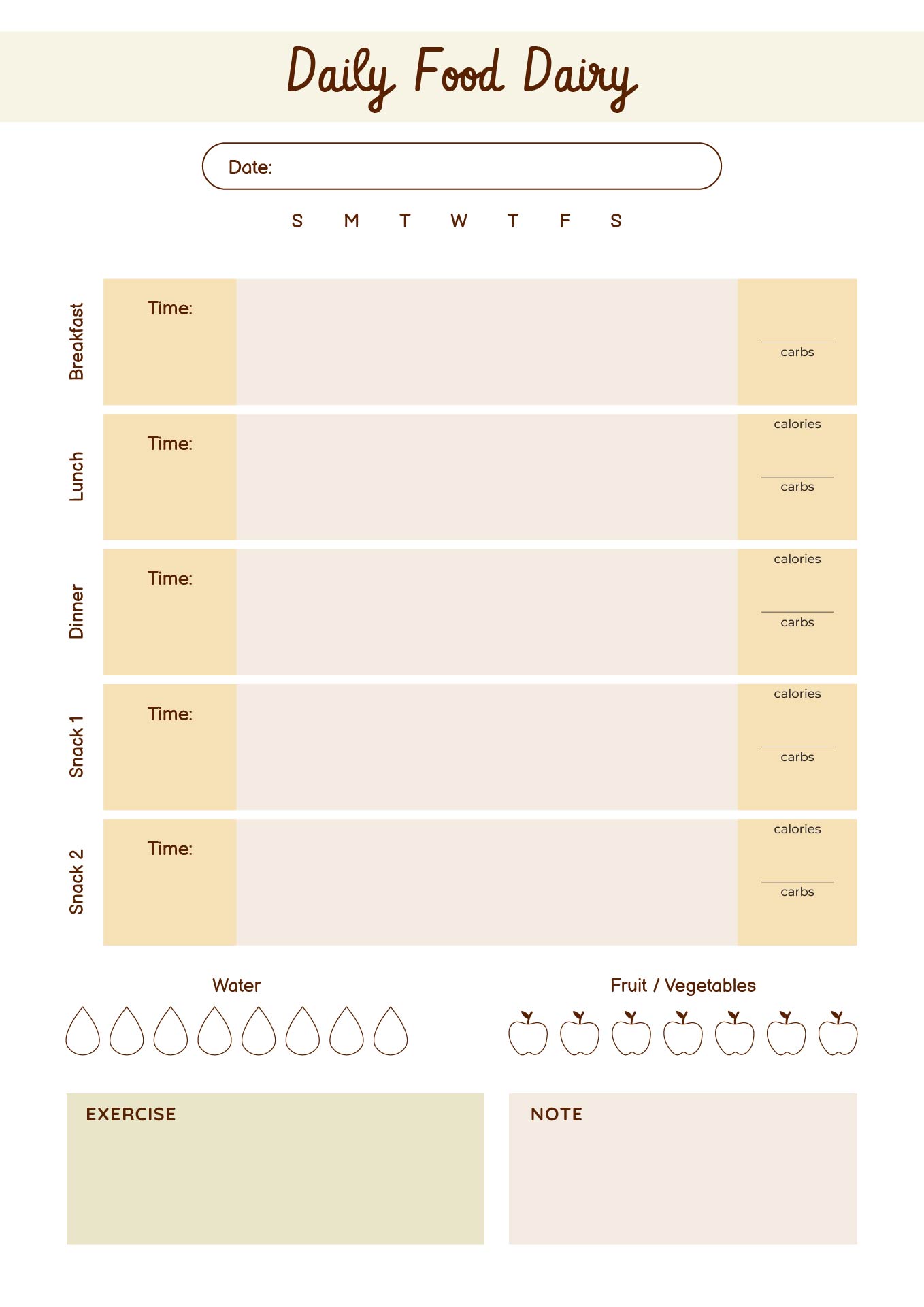 Daily Diet Meal Planner Printable