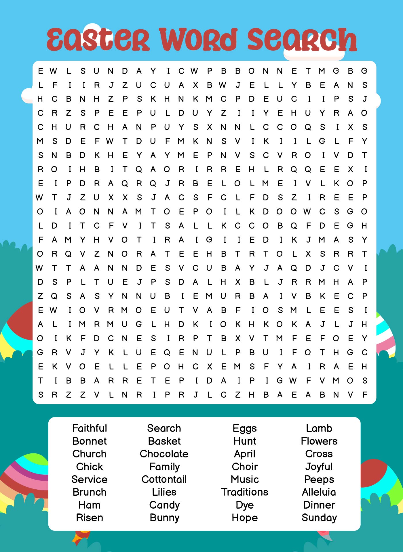 Easter Word Search for Elementary Students