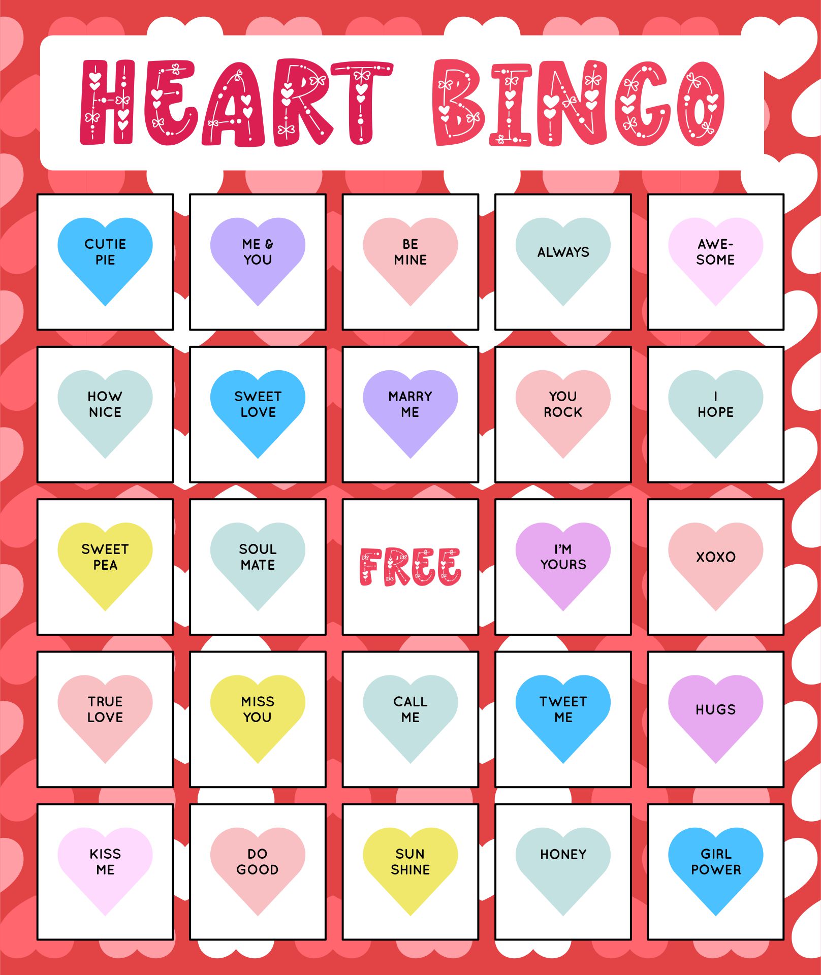 Heart-Themed Bingo Cards Printable