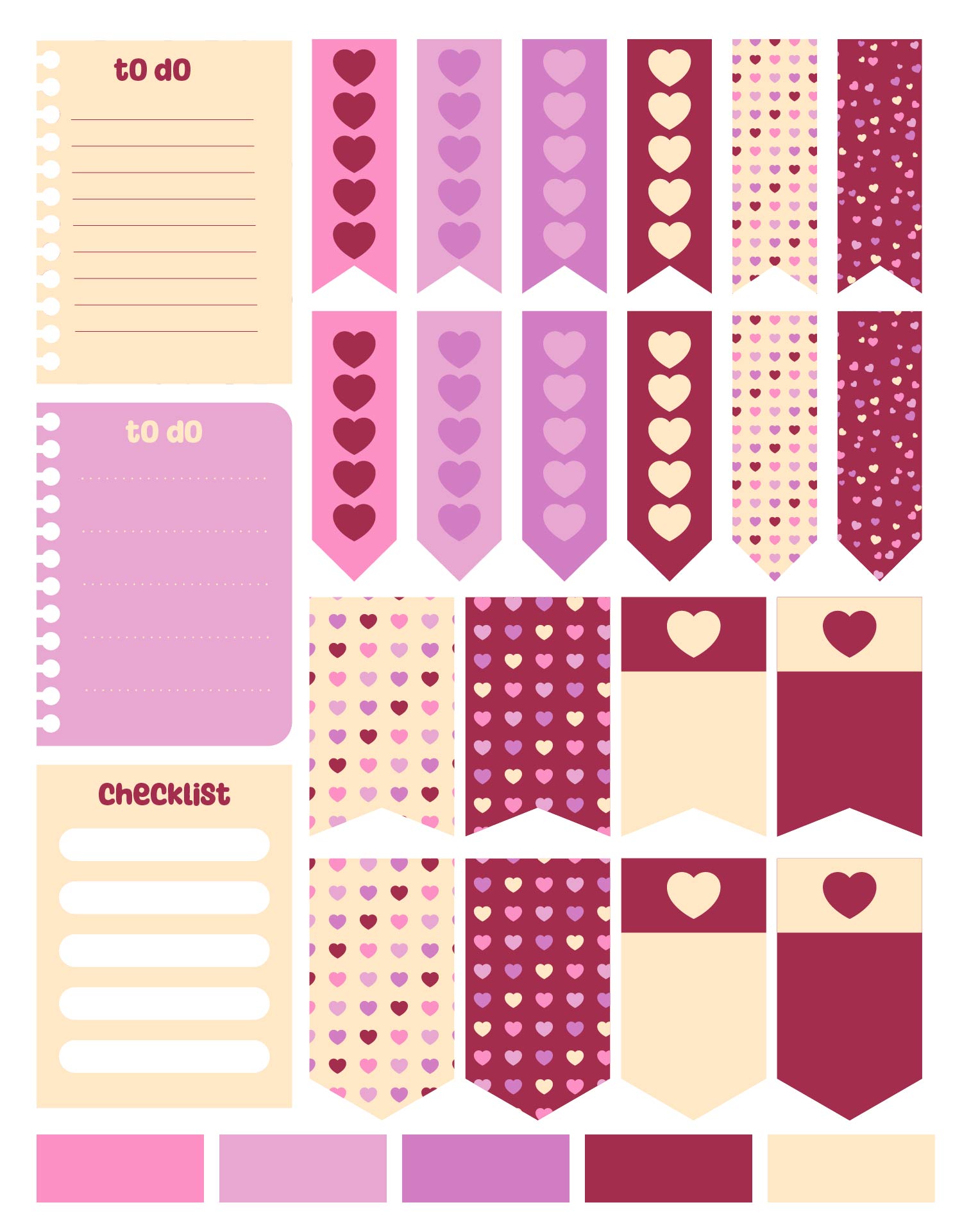 Heart Themed Planner Stickers Printable