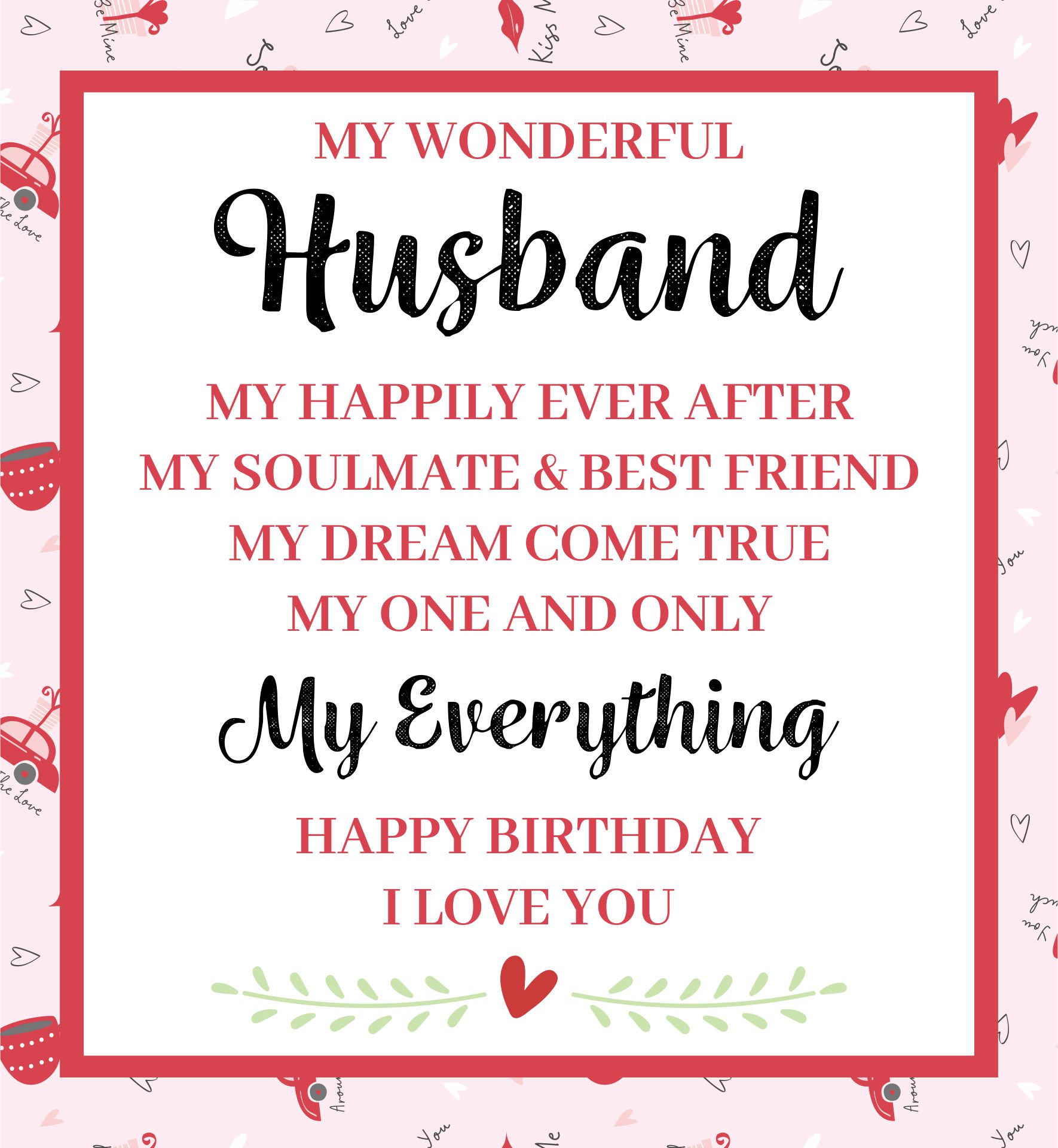 Husband Happy Birthday Love Card Printables